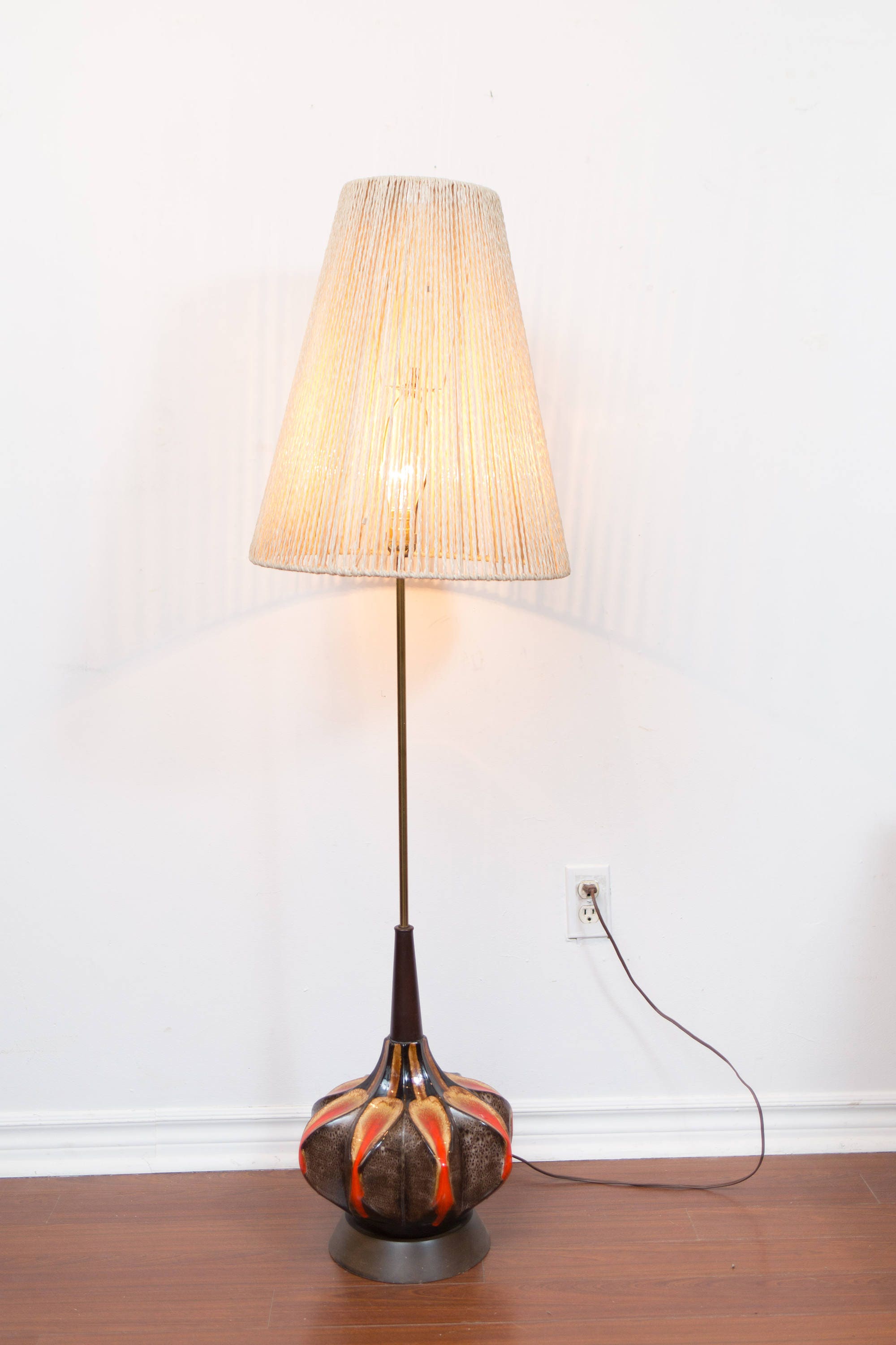Ceramic Floor Lamp / Vintage 1960's Atomic Scandinavian Mid Century Modern Style Tall Light