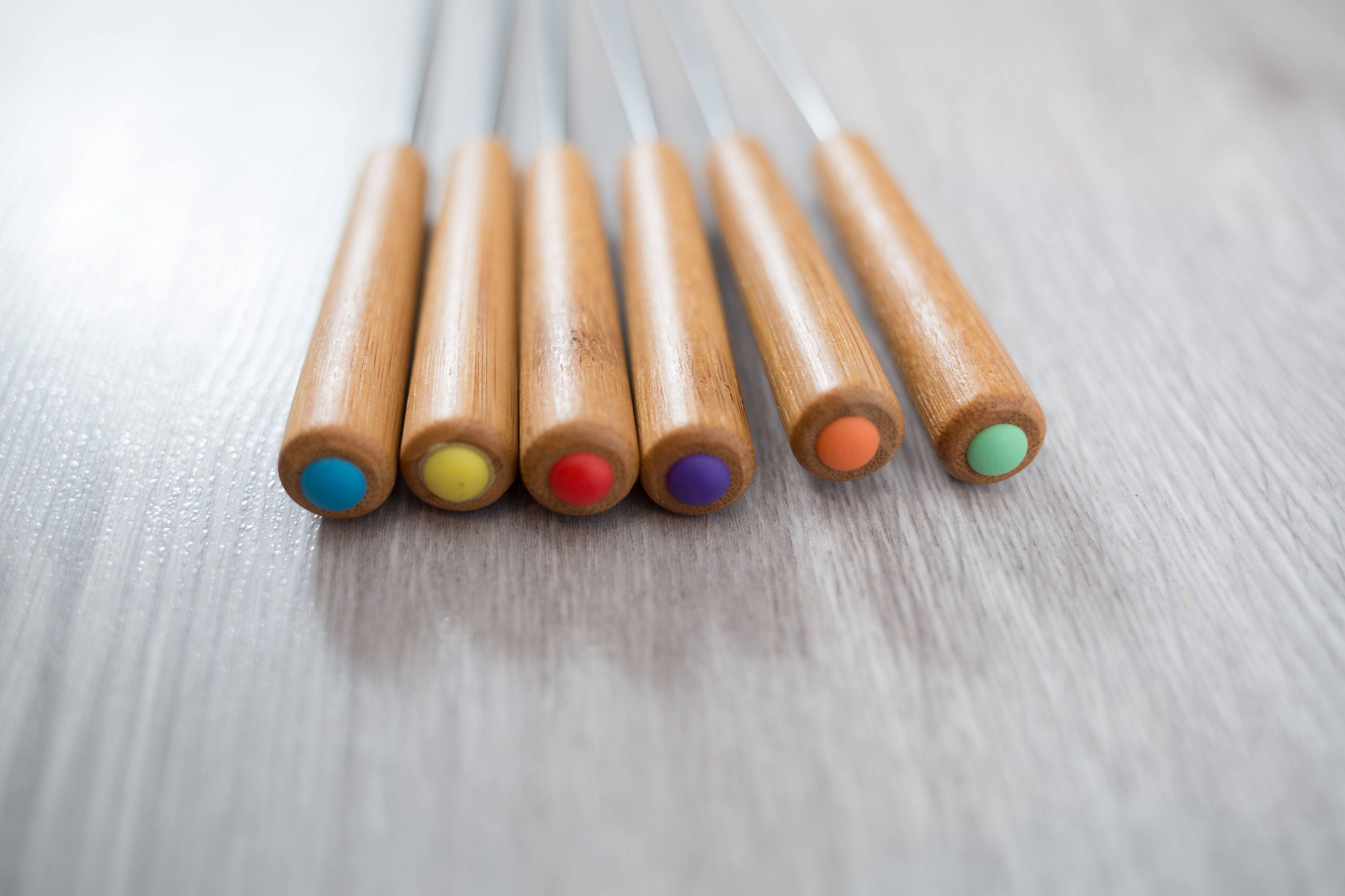 Wood Fondue Forks / Set of 6 Vintage Mid Century Modern Danish