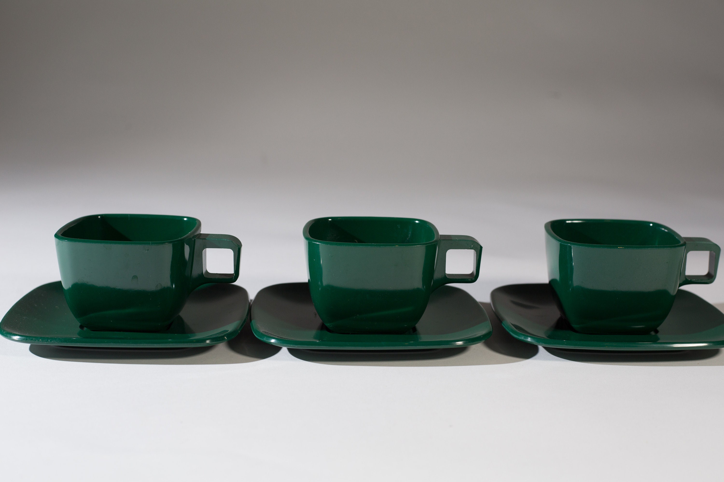 Green Malamine Cups, Saucers Bowls Set of Melmac EverMaid De Luxe
