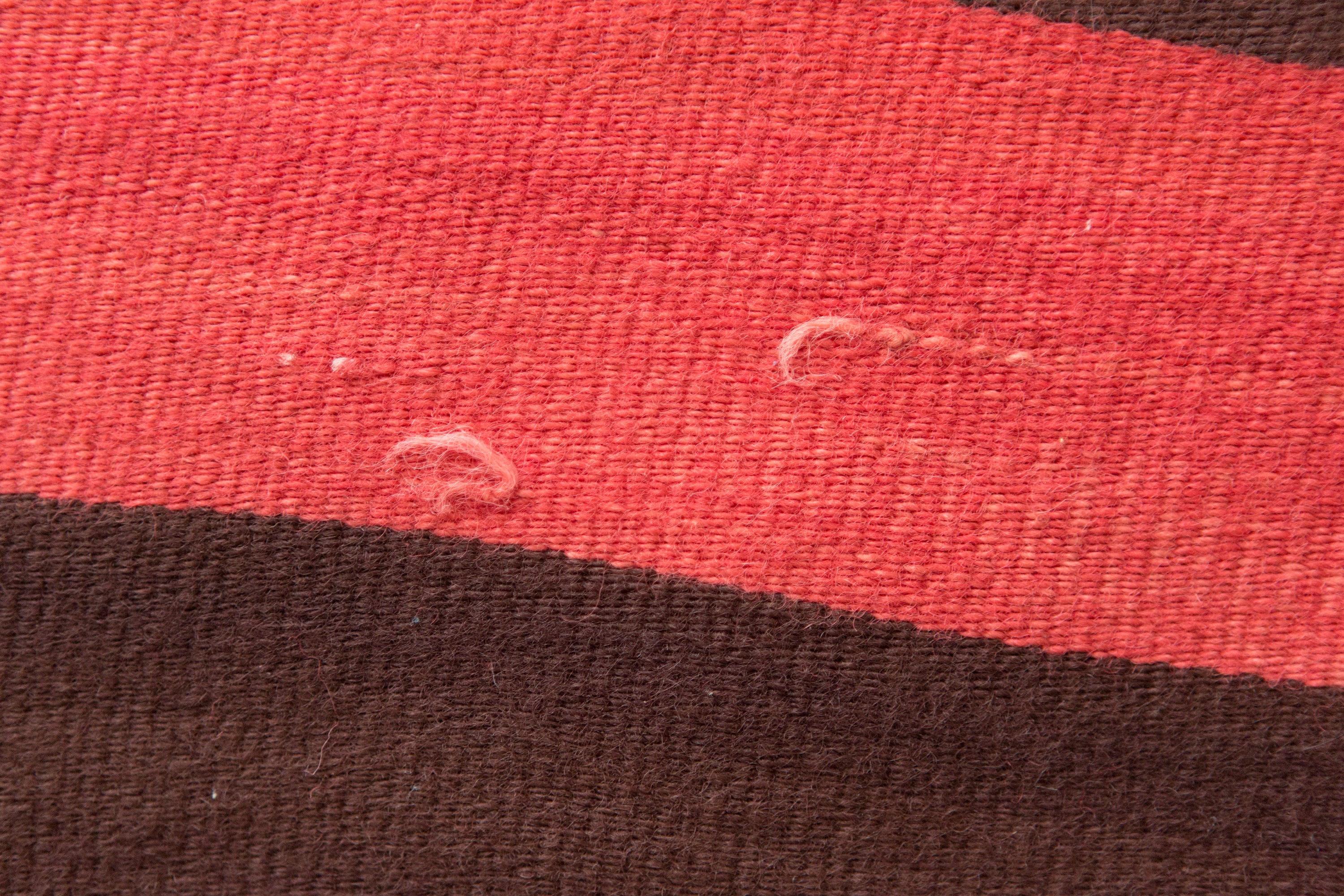 Vintage Bed Cover / Area Rug Loom Woven Red and Brown Wool Blanket