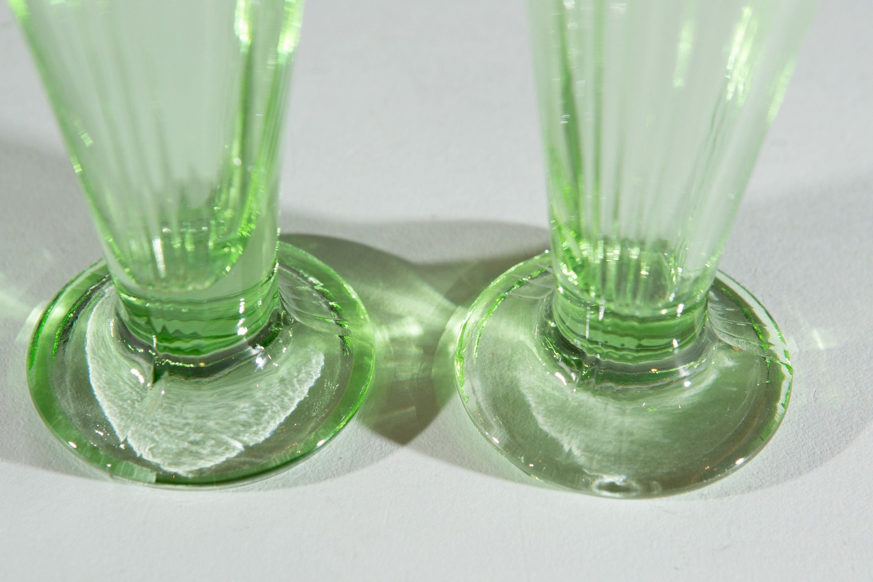 2 Green Apéritif Glasses 1.5oz Pair of Antique Small Depression Glass
