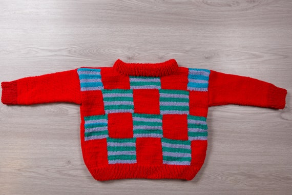 Kids Knit Sweater - Vintage Oversized Hand-knit Pu