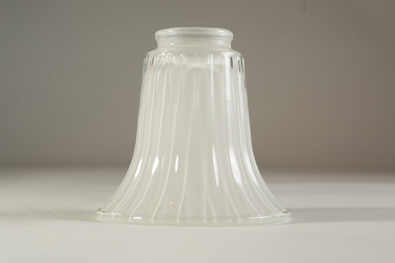 Translucent White Frosted Ruffled Pleated Bell Glass Pendant Chandelier Shade for Ceiling Fan Light Fixture or Lamp Vintage Glass Shade