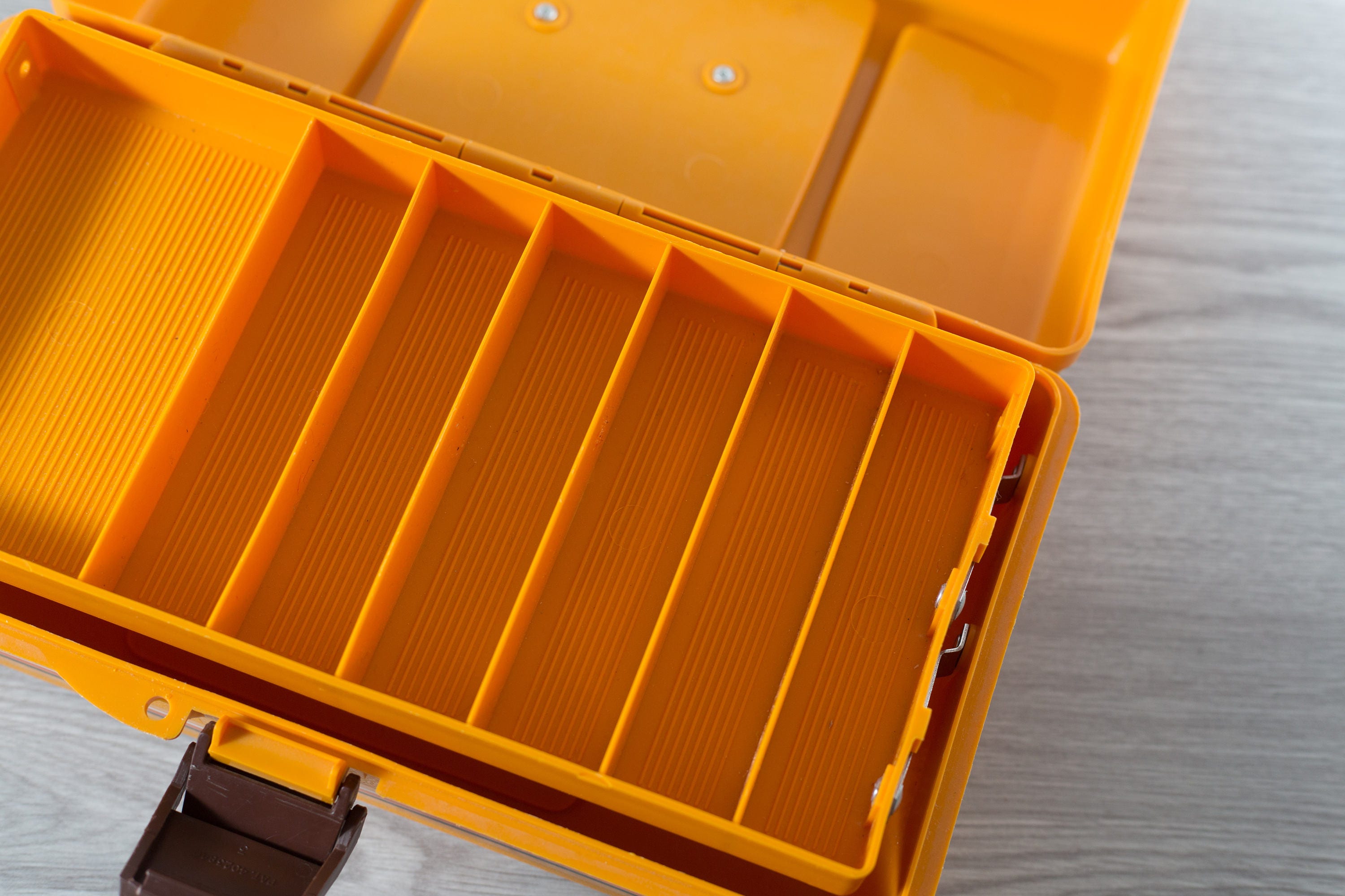 Vintage Tackle Box / Orange Yellow Fly Fishing Plastic Storage Box