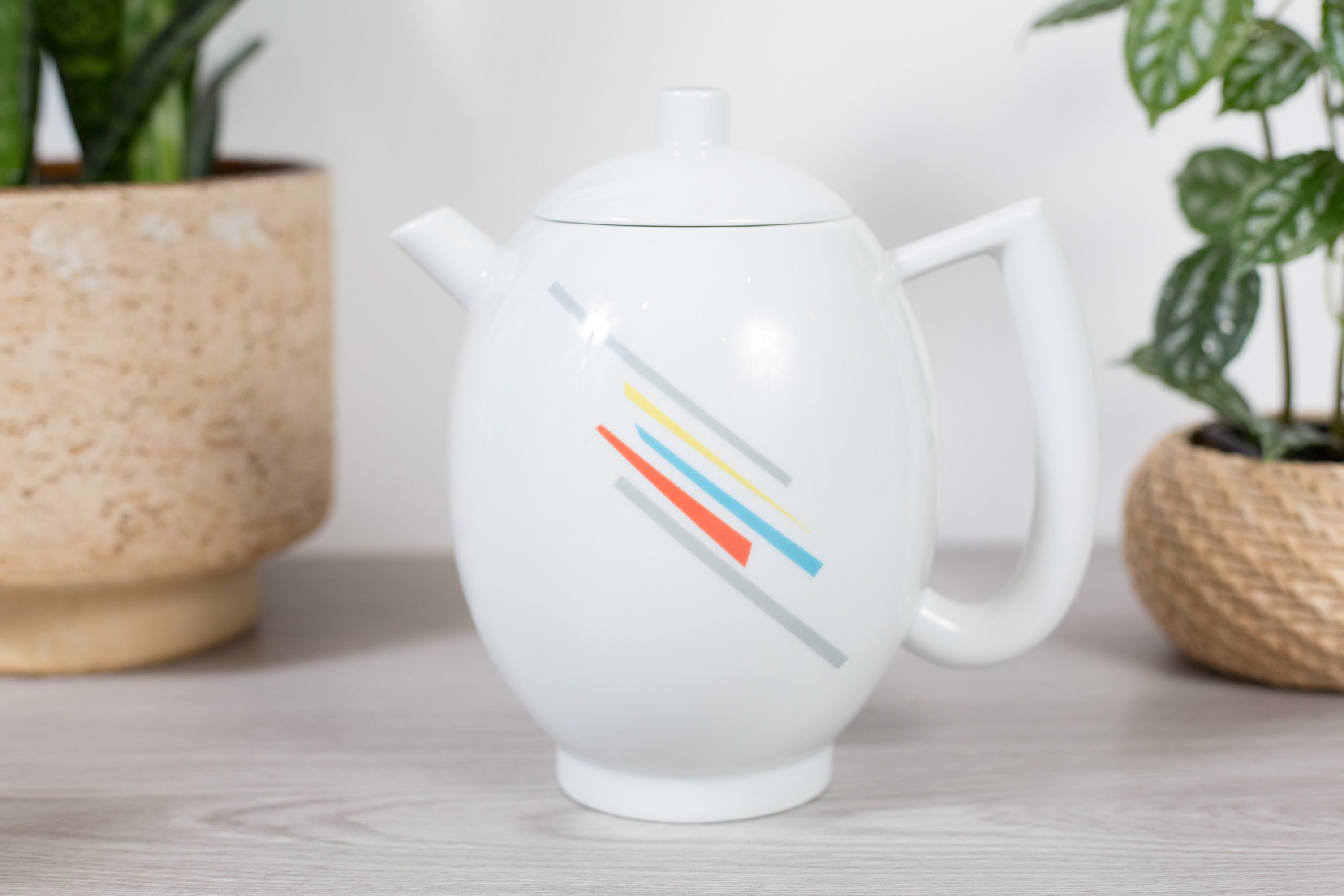 Vintage Arzberg Teapot 80's White Tea Pot with Rainbow Etsy