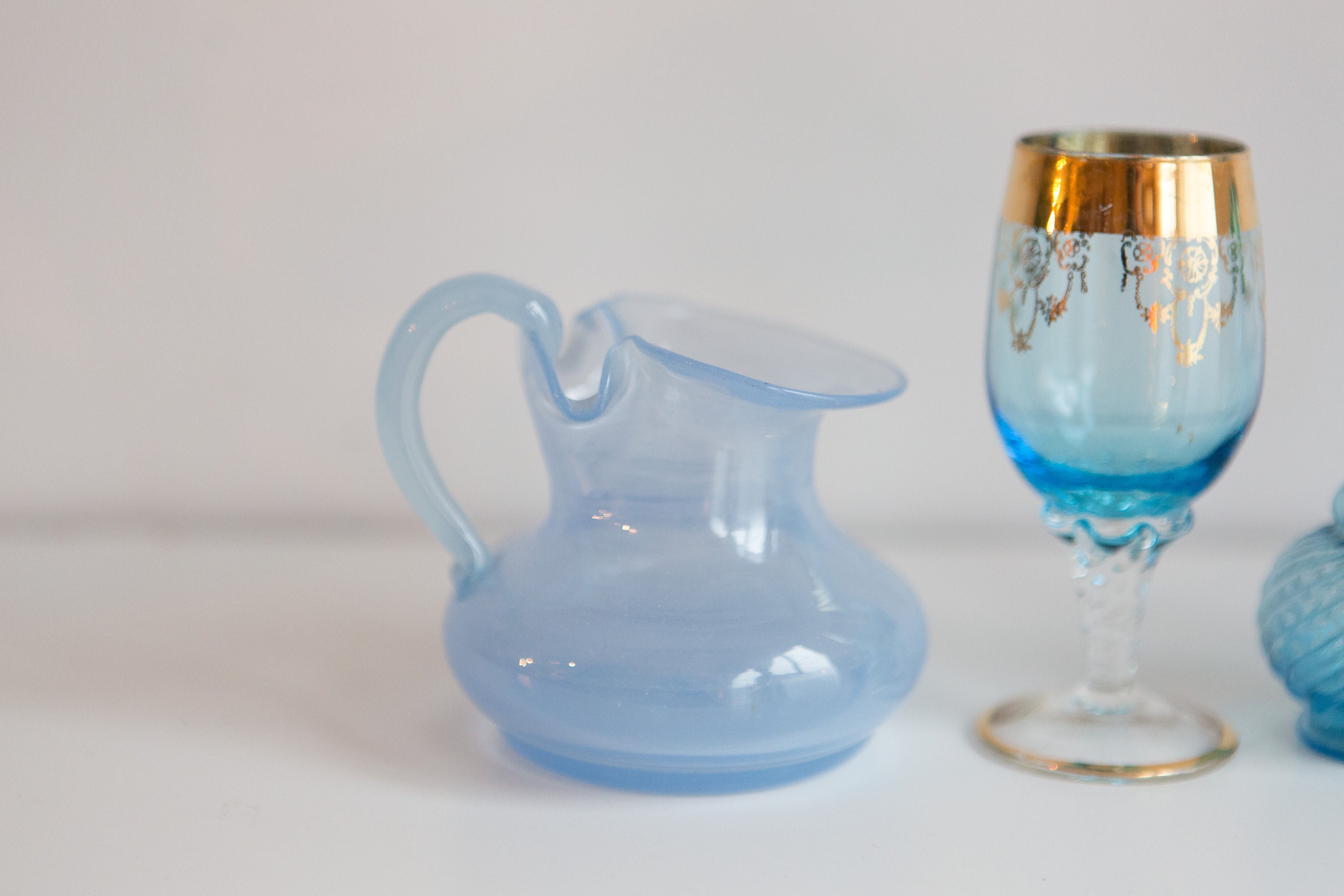 10 piece Glassware Antique and Vintage Collectible Navy Blue and Baby