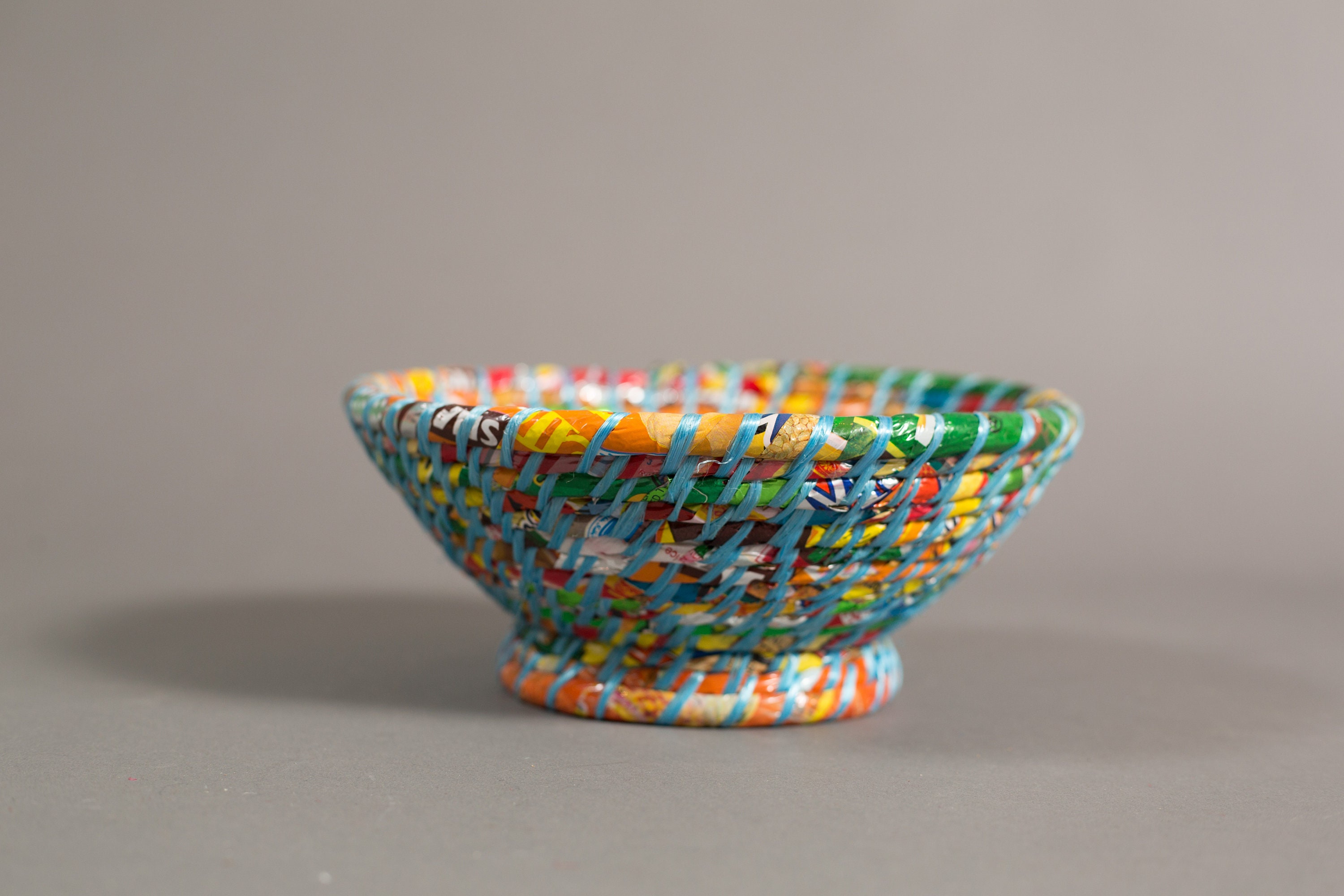 Recycled Wrapper Bowl Woven Plastic Candy Bag Decorative Dish