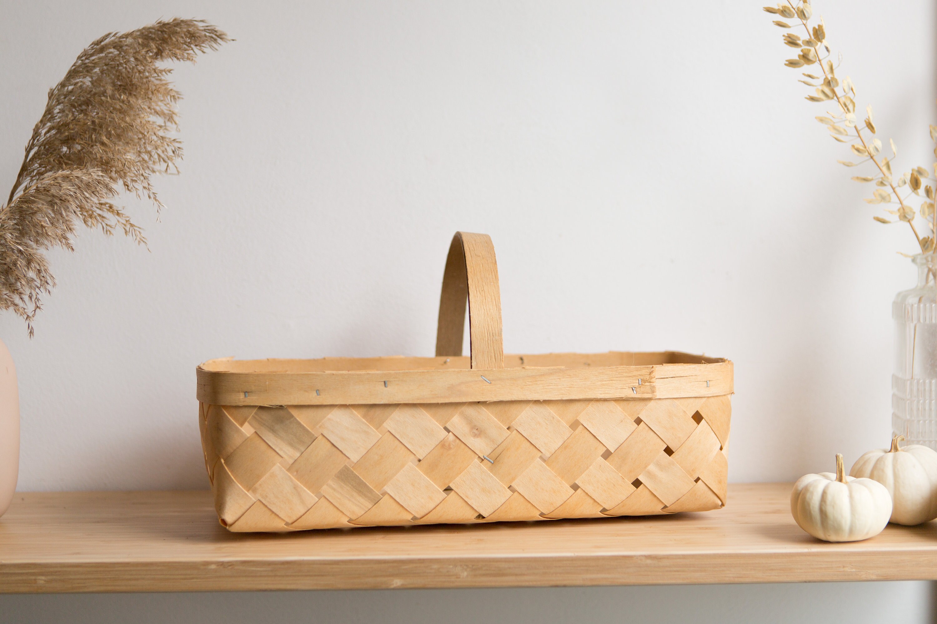 Vintage Apple Picking Basket Woven Wood Canadian Basket