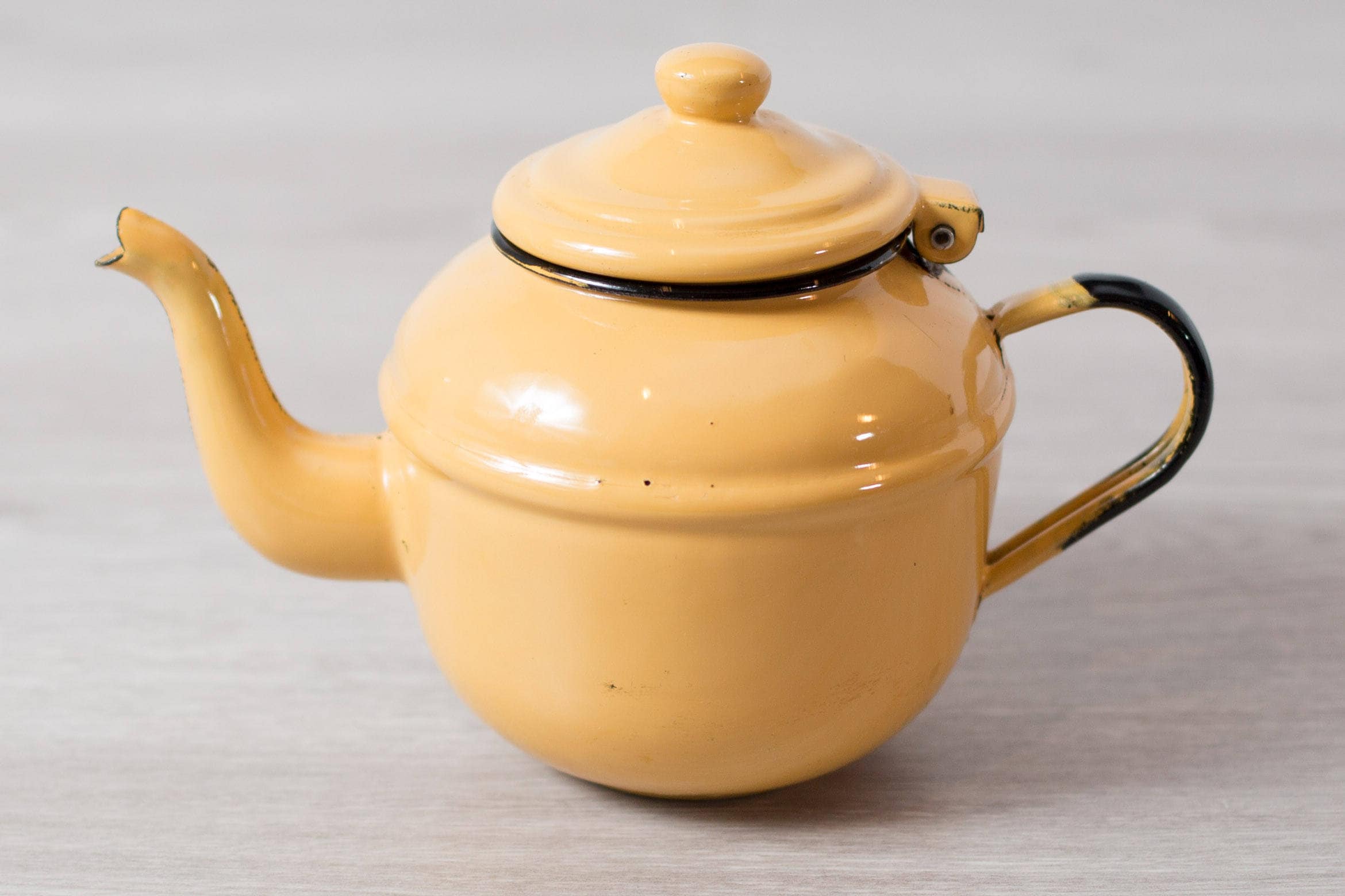 Enamel Yellow Teapot / Small Vintage Camping Enamelware / Made in Poland