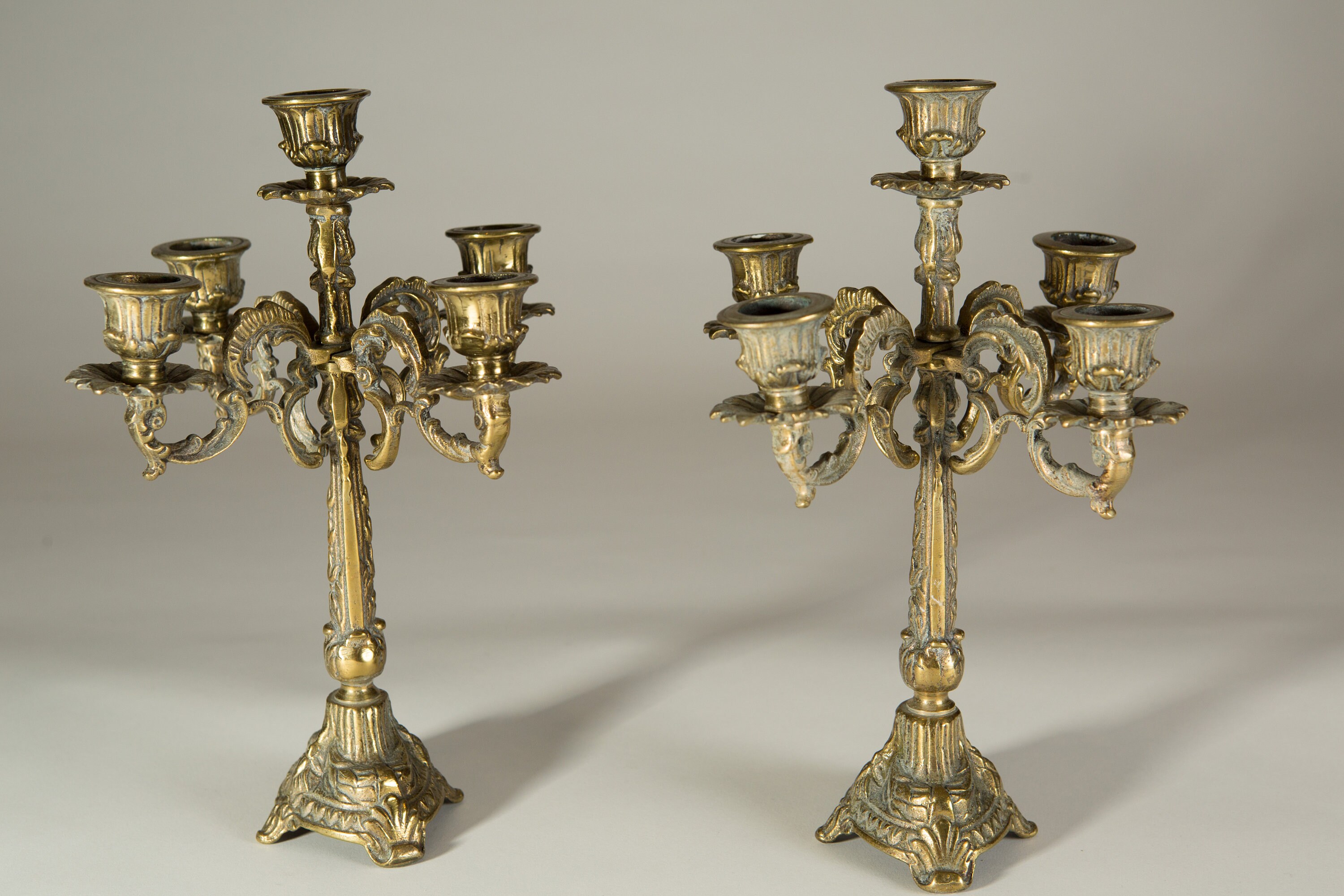 Antique Brass Candelabras Vintage Church Style Candlestick Holders