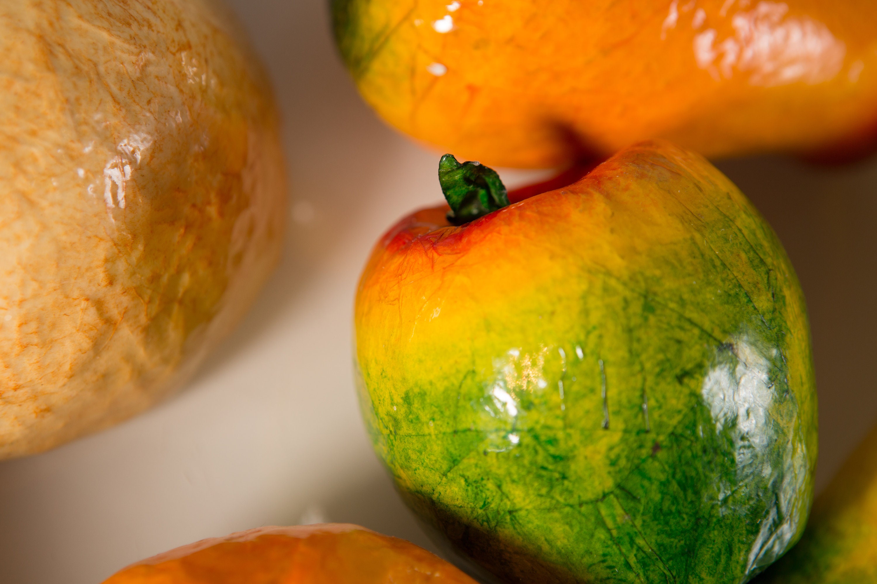 Paper Mache Fruit 9piece Set of Vintage Handmade and Painted Mexican