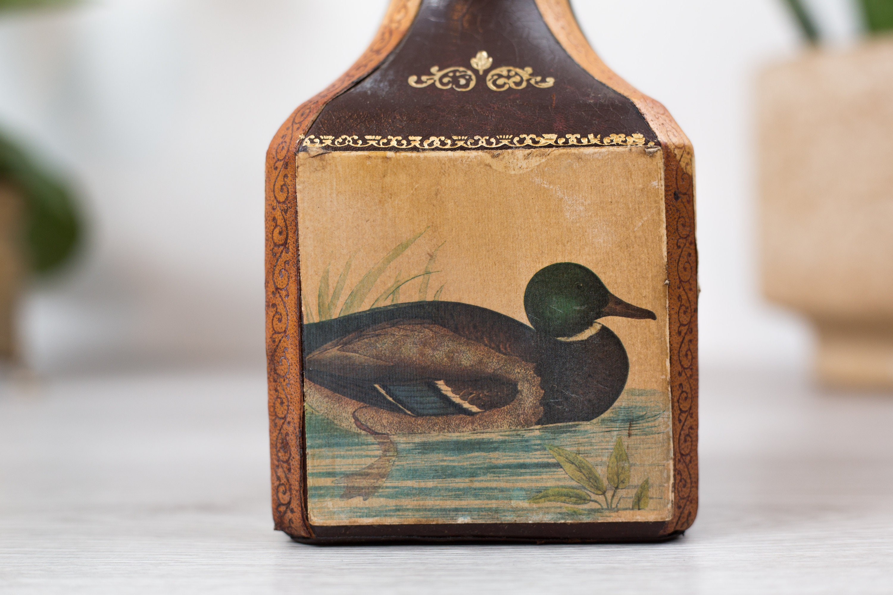 Leather Bird Decanter Italian Made Leather Encased Glass Decanter