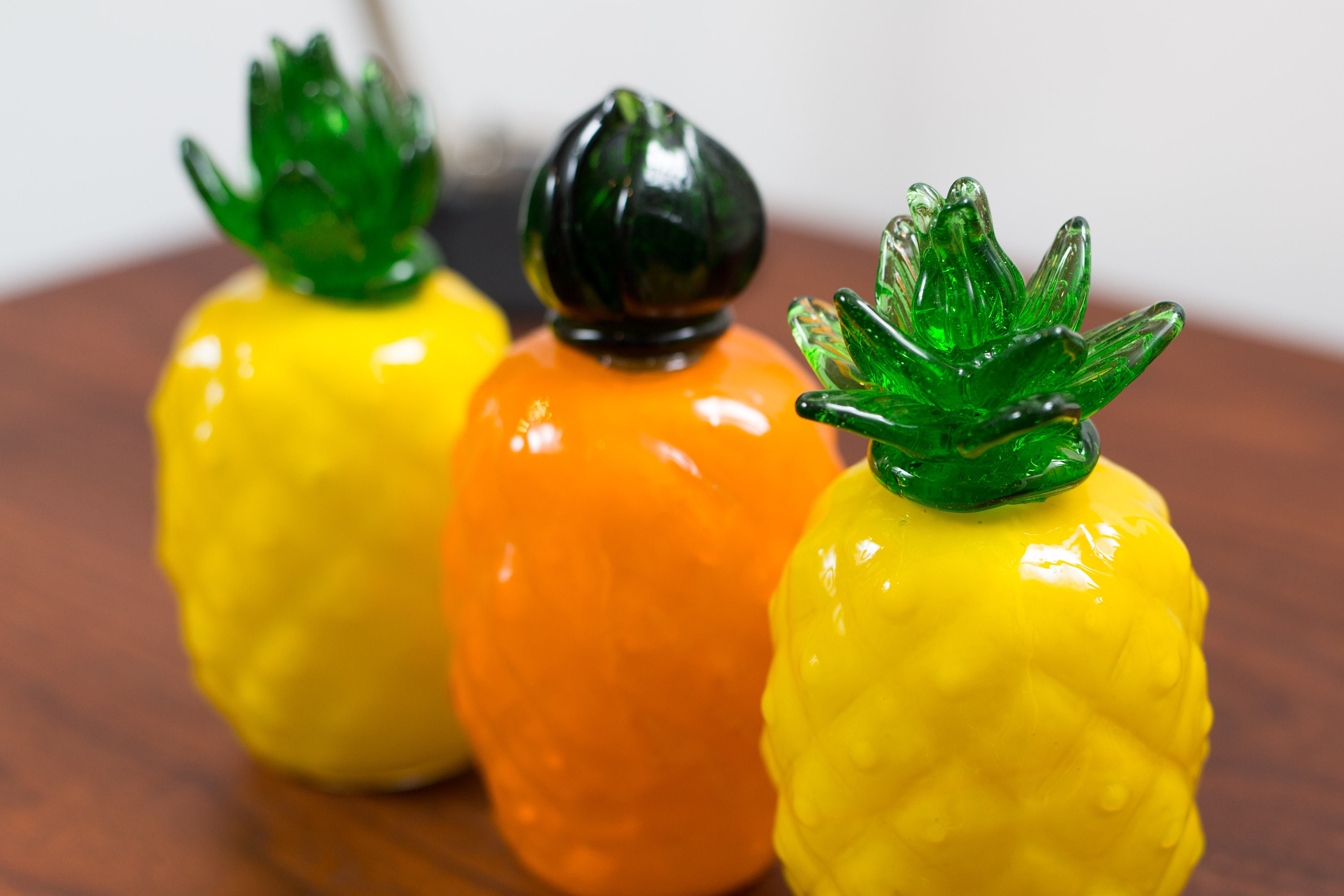 Vintage Glass Pineapples Set of 3 Retro Art Glass Fruit Mid Century