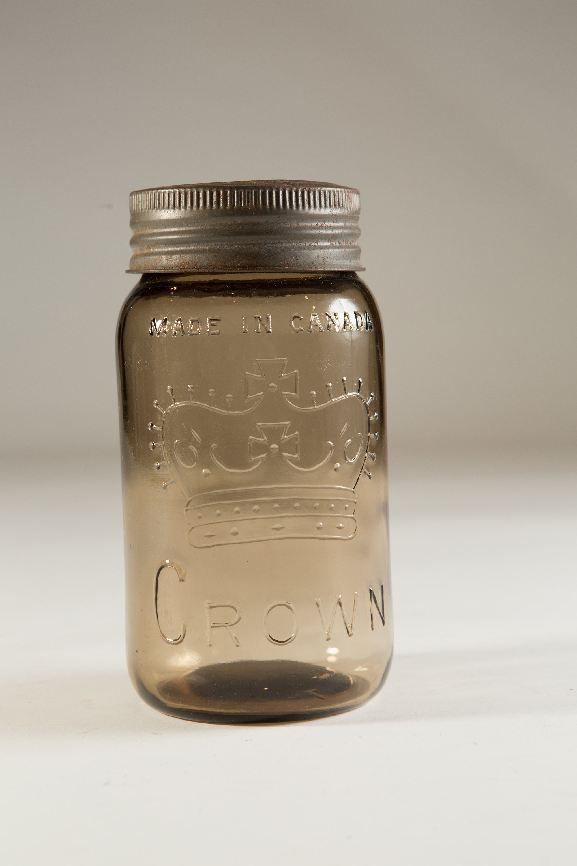 1940's Crown Canning Mason Jar with Brown Tinted Glass (Made in Canada