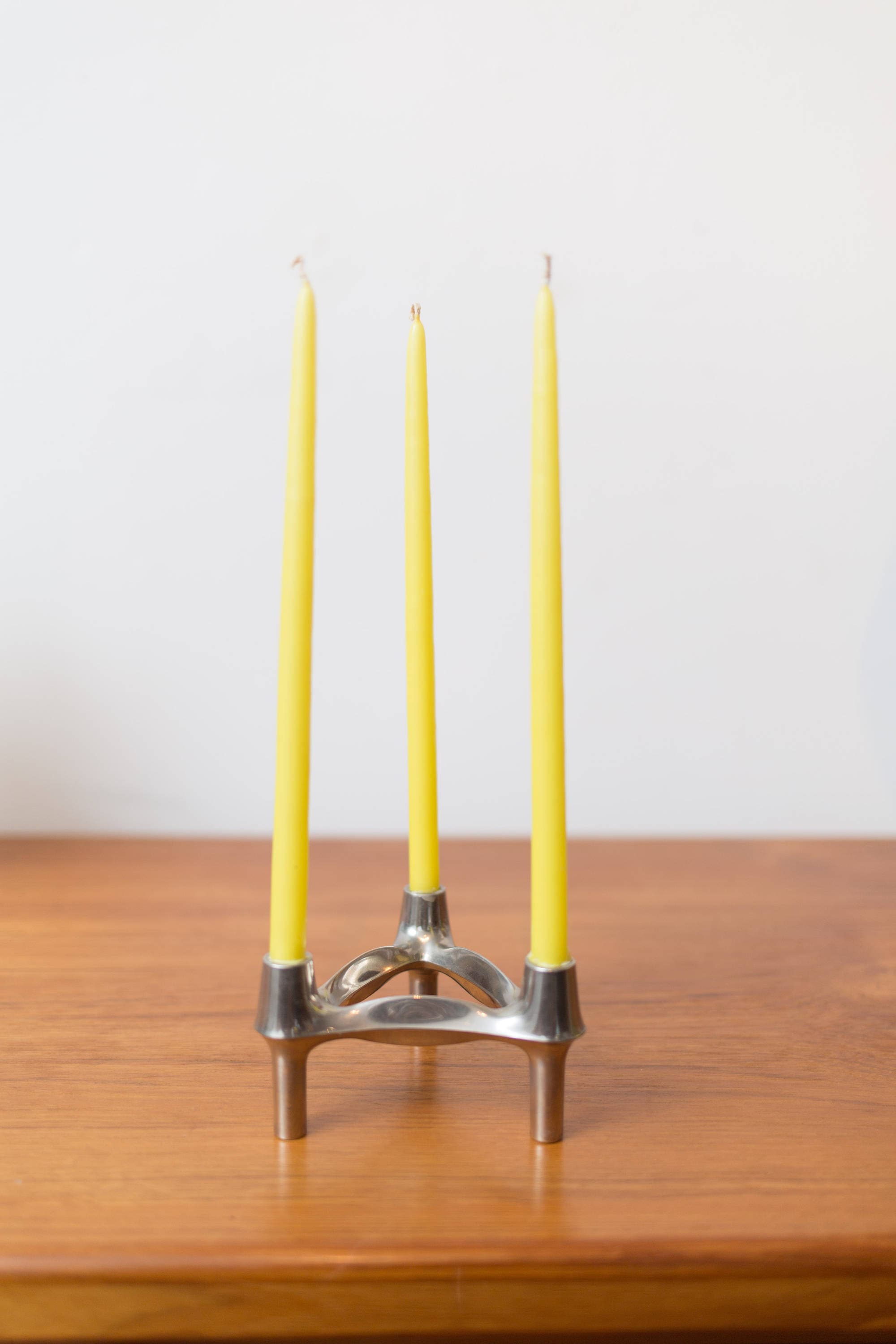 Scandinavian Metal Candlestick Holder / Danish Modern Atomic Design