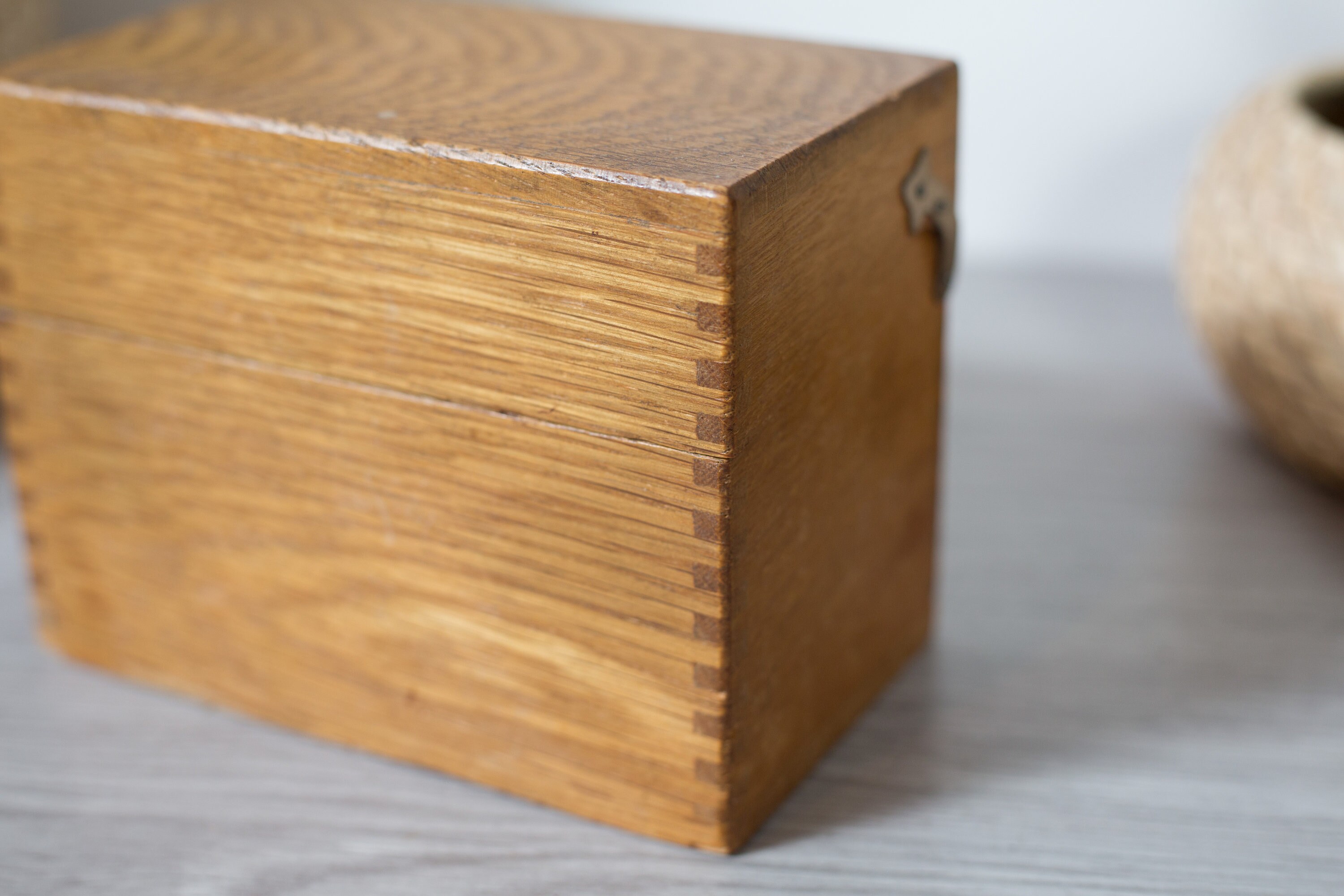 Vintage Wood Recipe Box Vintage Oak Wood Grain Finger Joint Box Mid