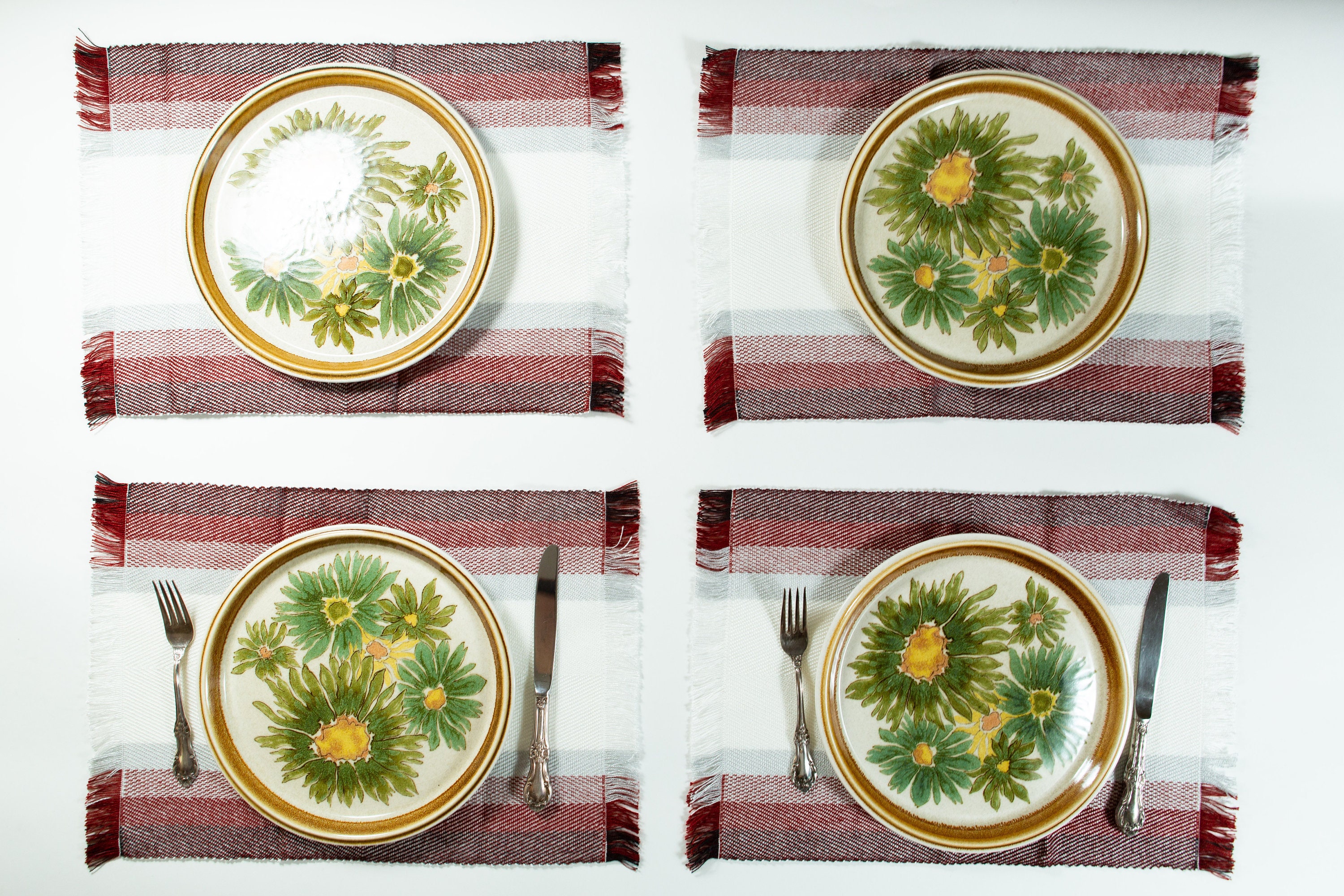 7 Vintage Placemats 1970's Danish Style Loom Woven Blue Fabric