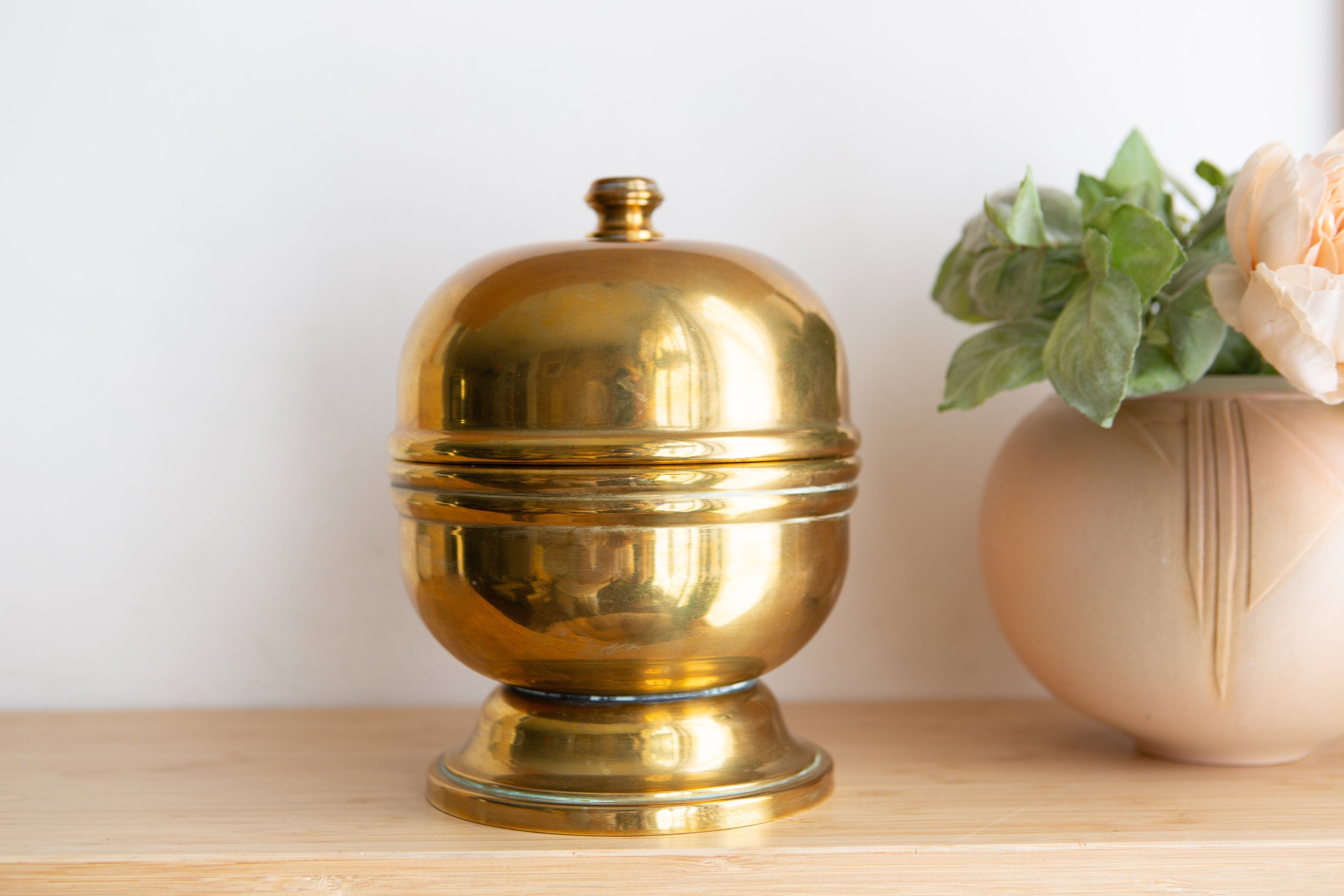 Vintage Brass Lidded Bowl Minimalist Made in Spain Gold Tone Jewelry
