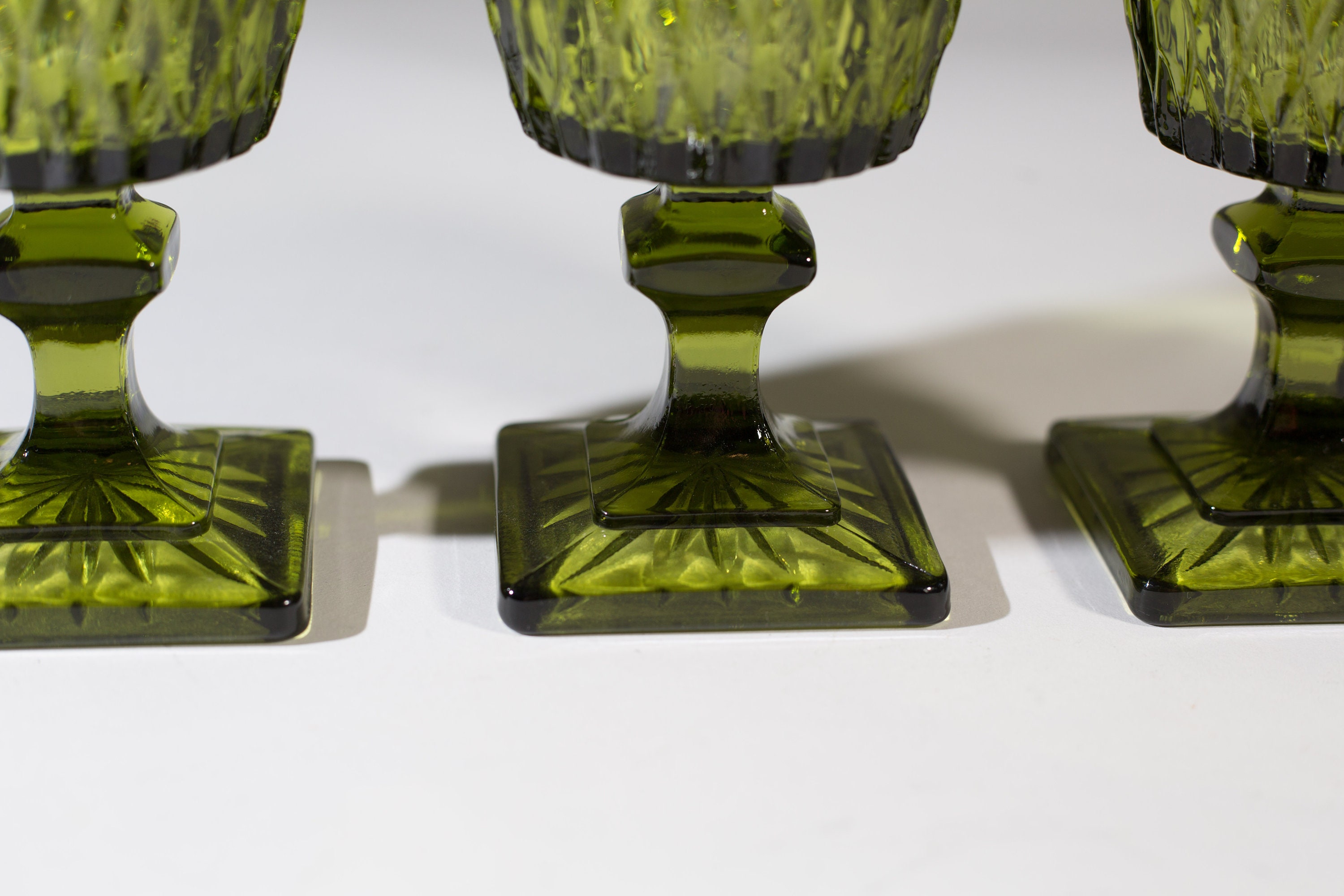 Vintage Green Wine Glasses Set of 3 Diamond Pattern Cups Cocktail