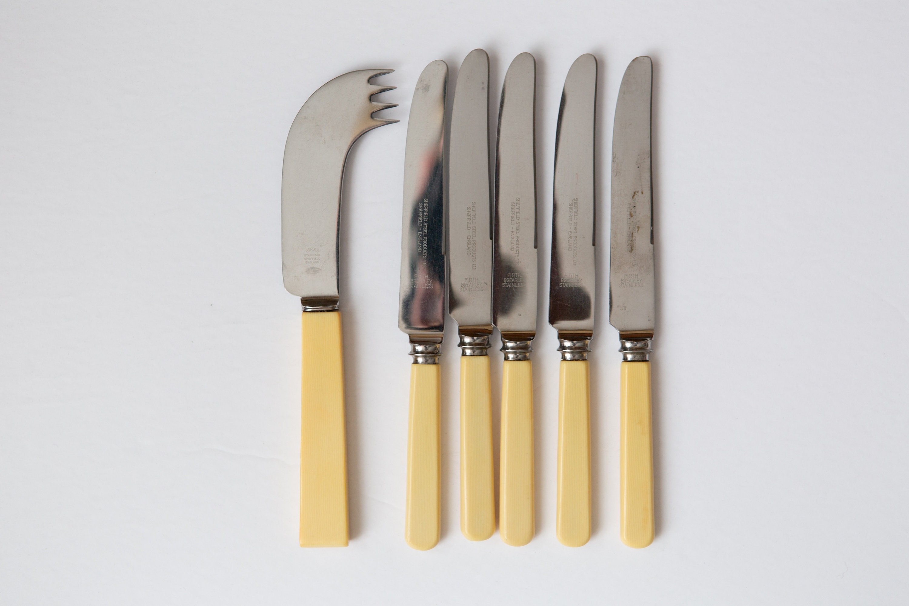 6piece Knife Set with Cellulouid Plastic Handles by Sheffield, Birks