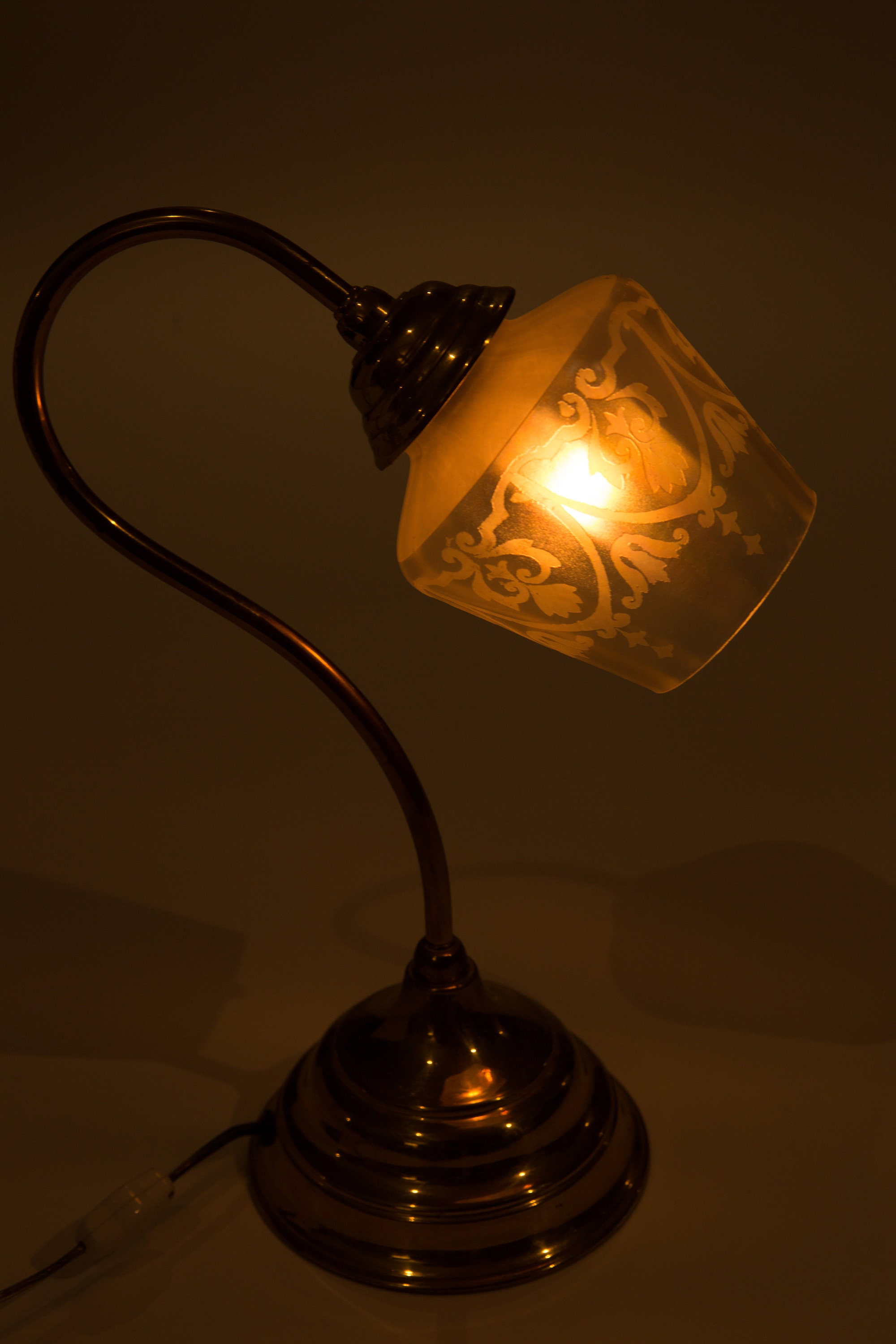 Small Glass Shade with Ornate Motifs Iridescent hand blown Pleated