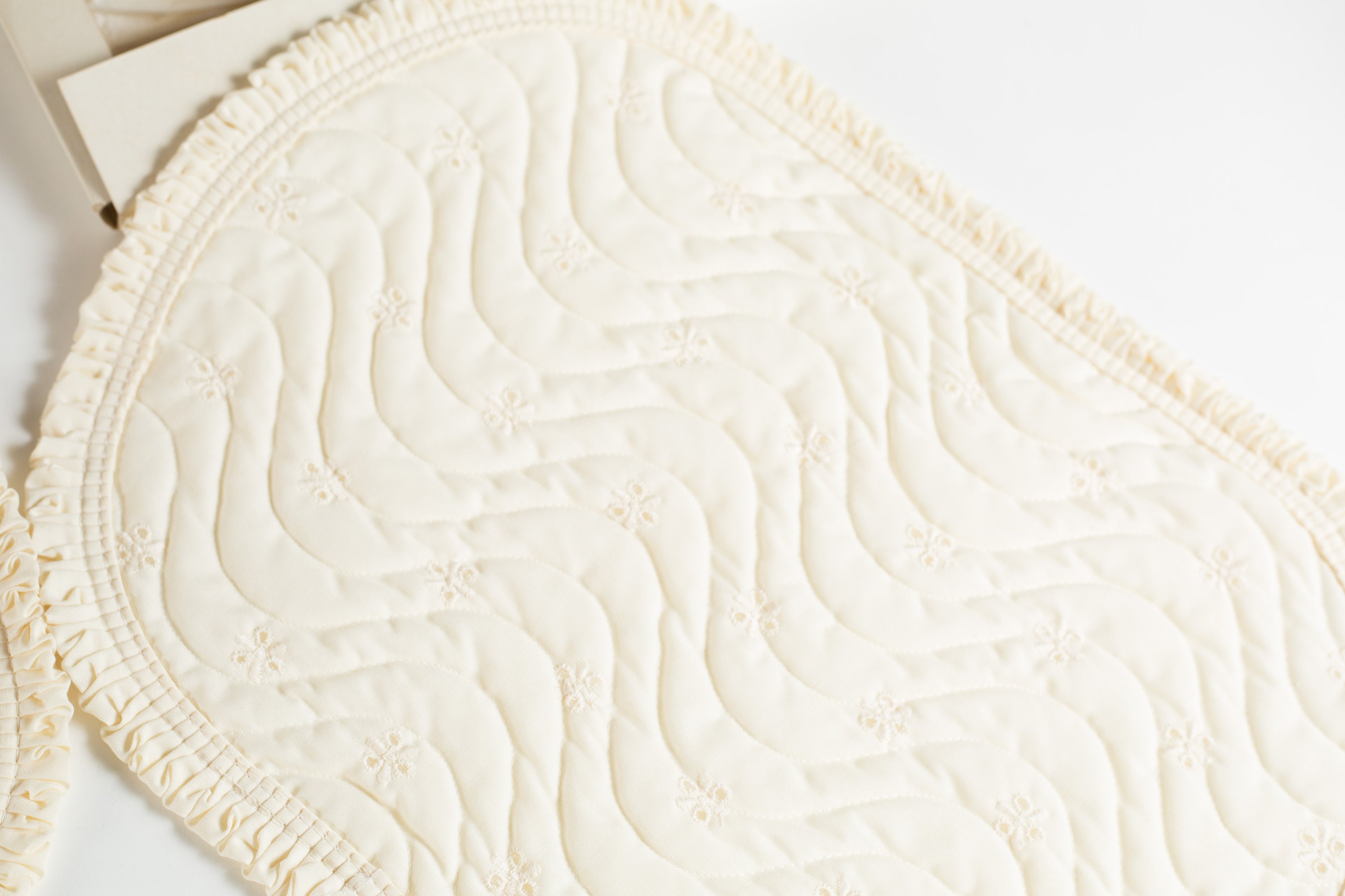 Vintage Ivory Placemats Sewn Set of 4 White Cut Fabric and Threaded