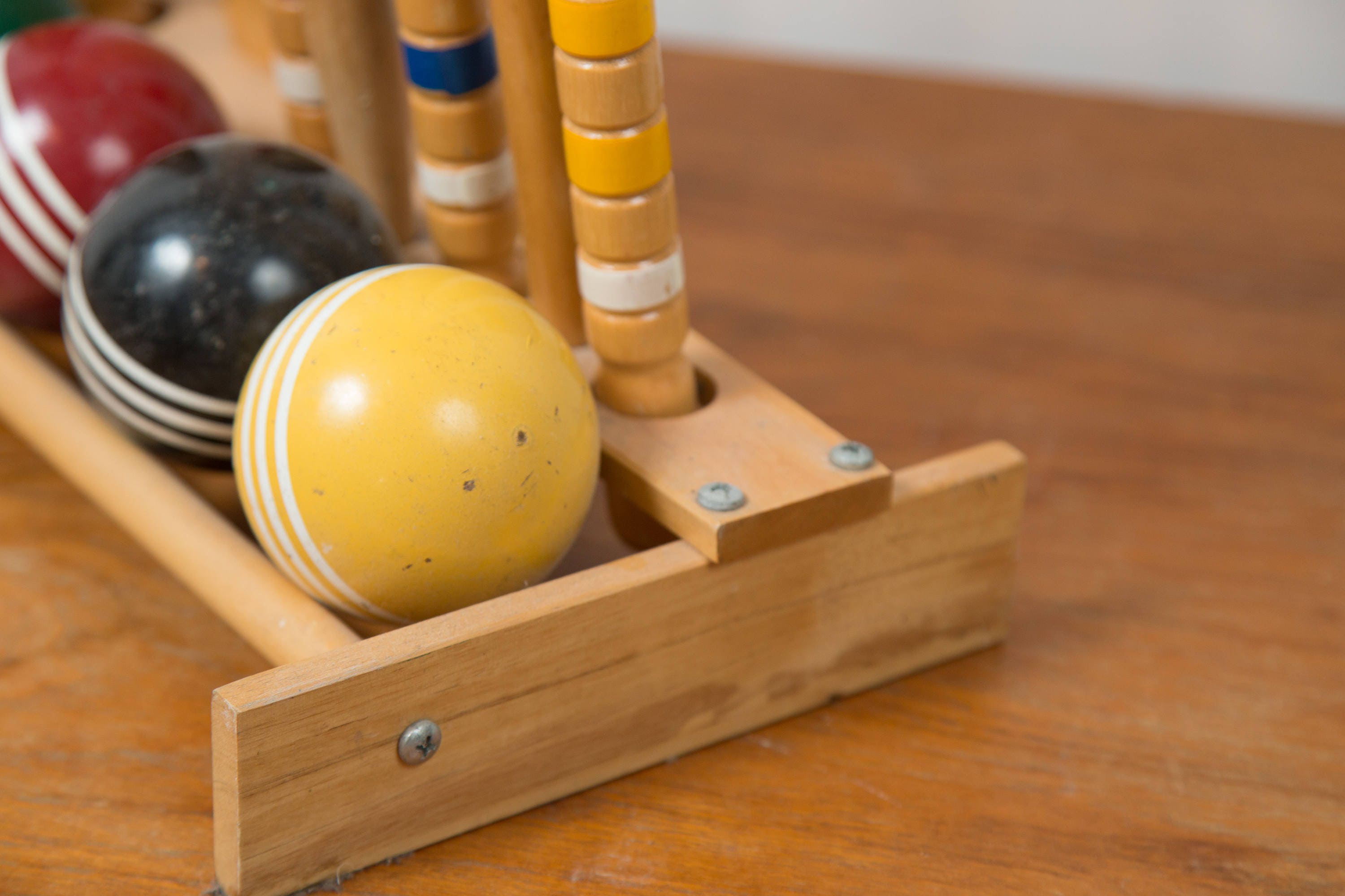 Vintage Croquet Set 6person Sportcraft Wood Striped Rainbow Lawn