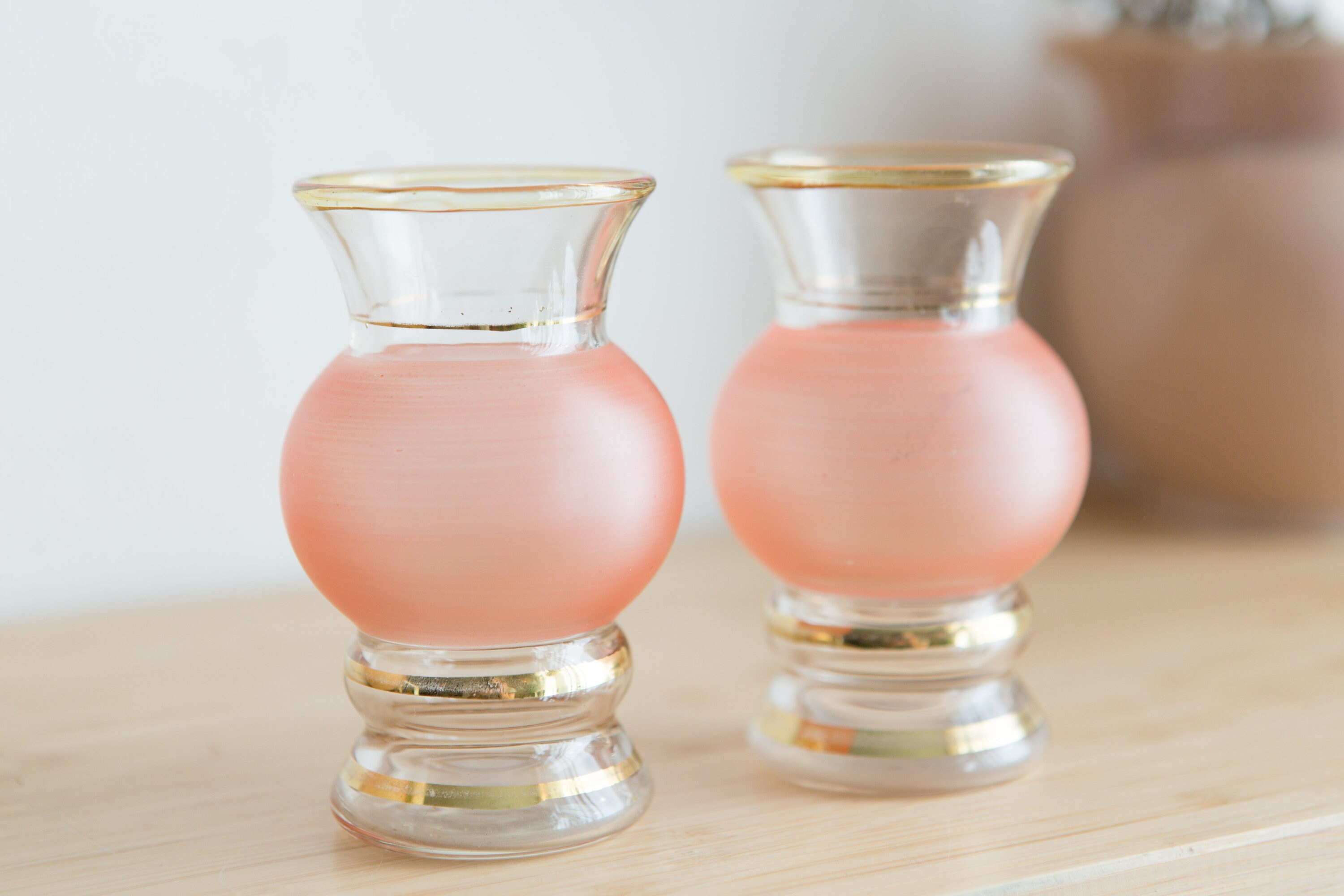 Vintage Pink Glass Bud Vases Bubbled Painted Small Flower Vase