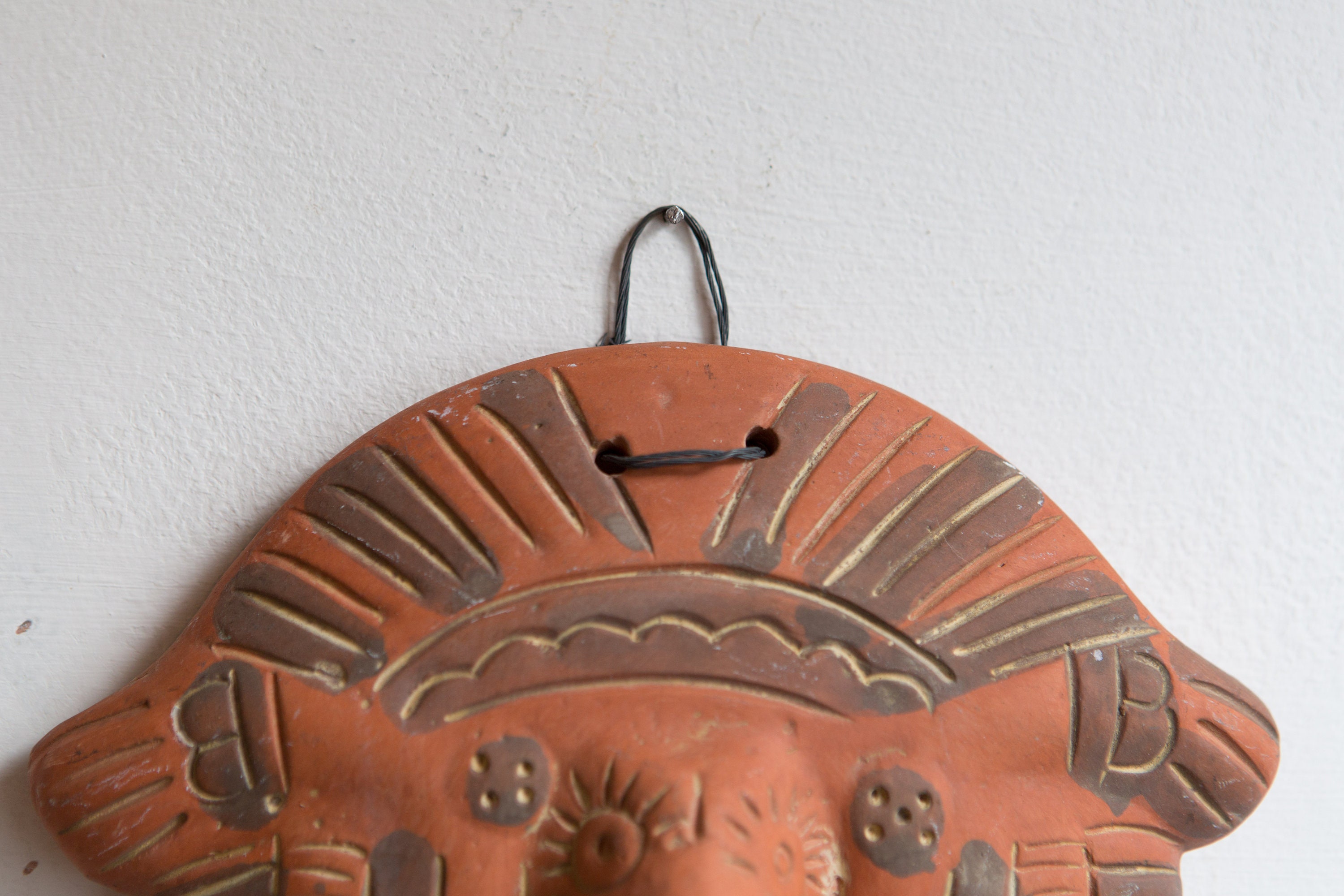 Vintage Ceramic Mask Terracotta Wall Hanging Face Hand Painted