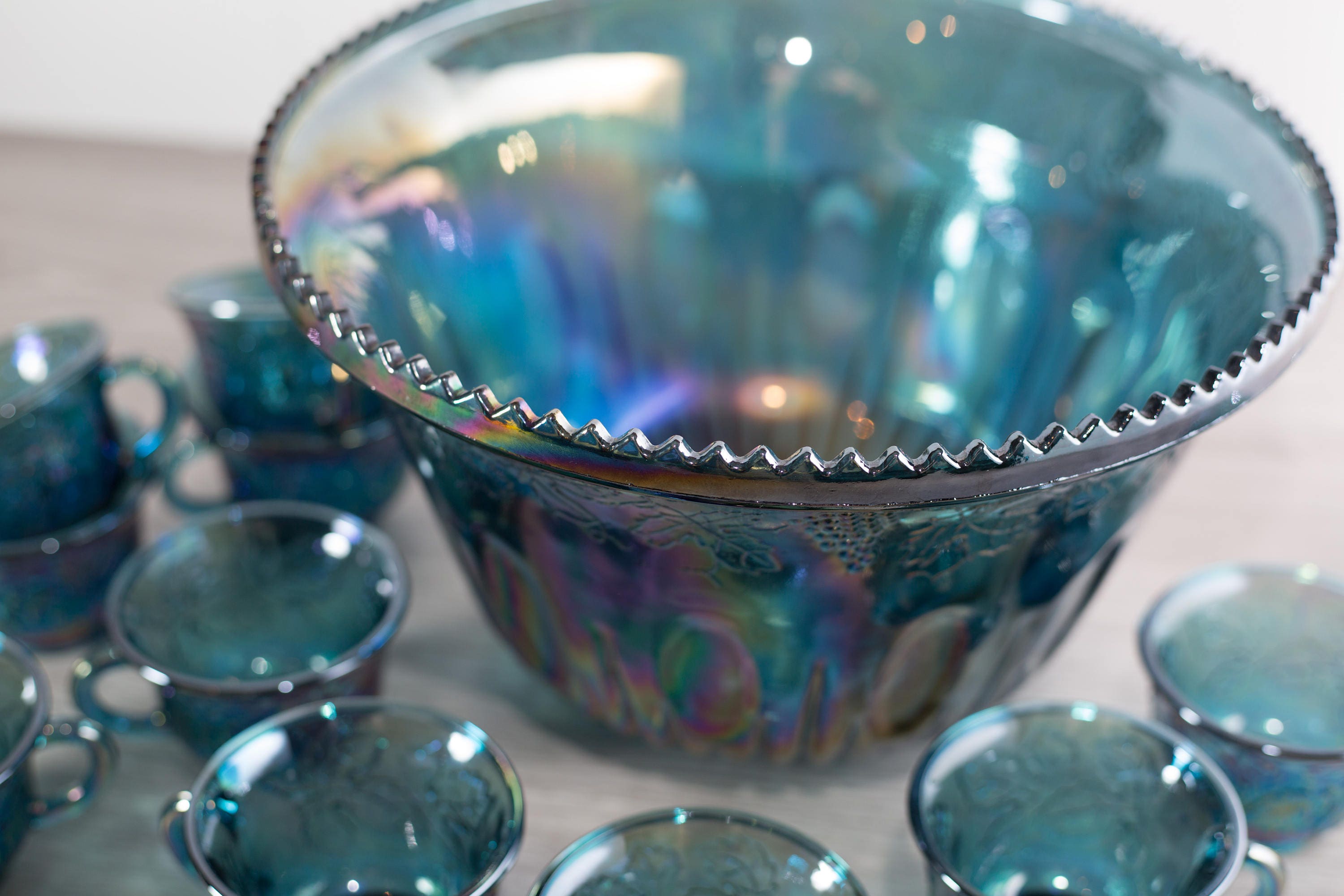Vintage Iridescent Punchbowl / Indiana Iridescent Blue and Purple