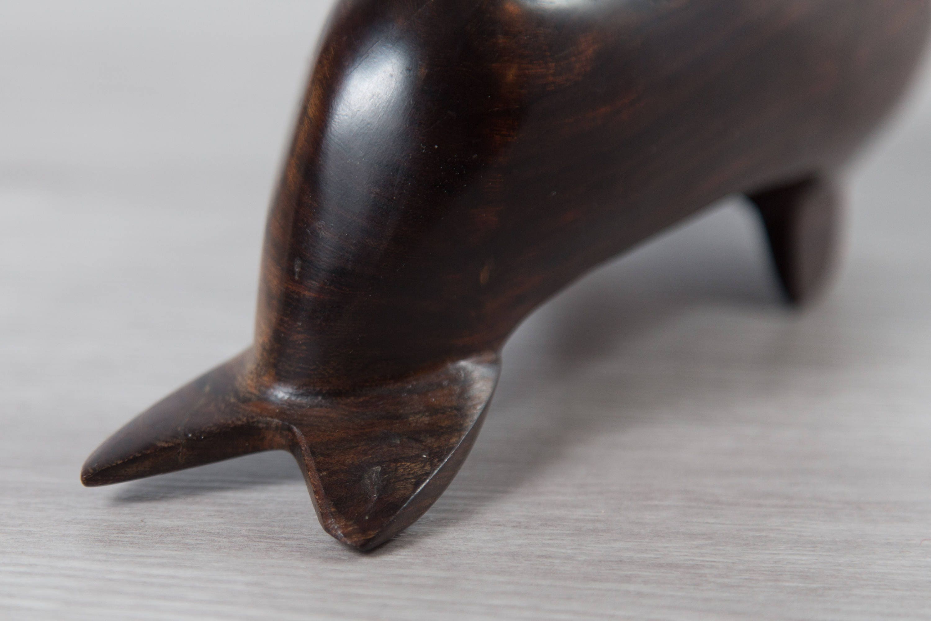 Vintage Wood Seal / Handcarved Dark Hardwood Sea Animal / traditional