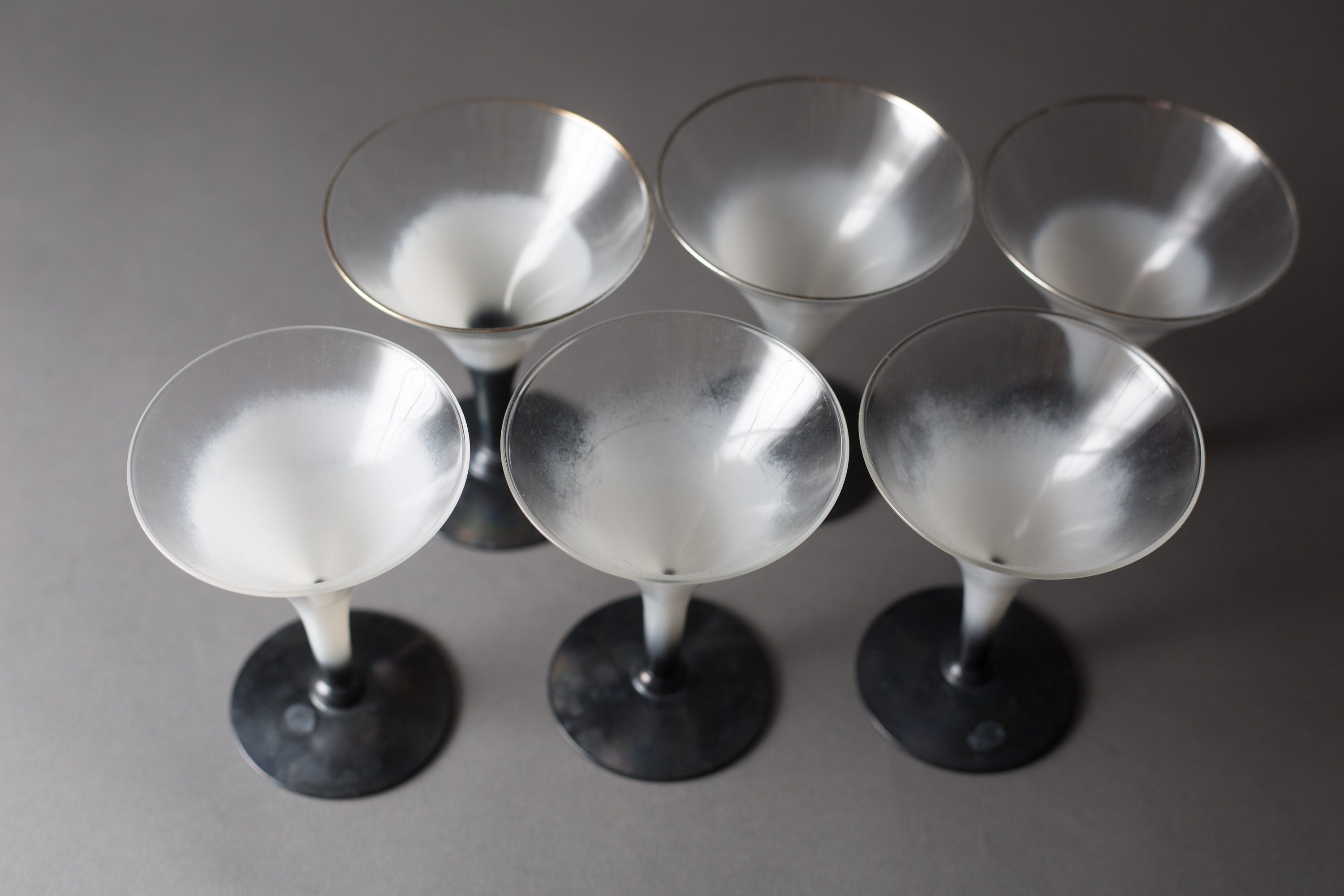 Martina Glass Set of 6 4oz Black and White Ombre Mini Vintage Martini Glasses Mid Century