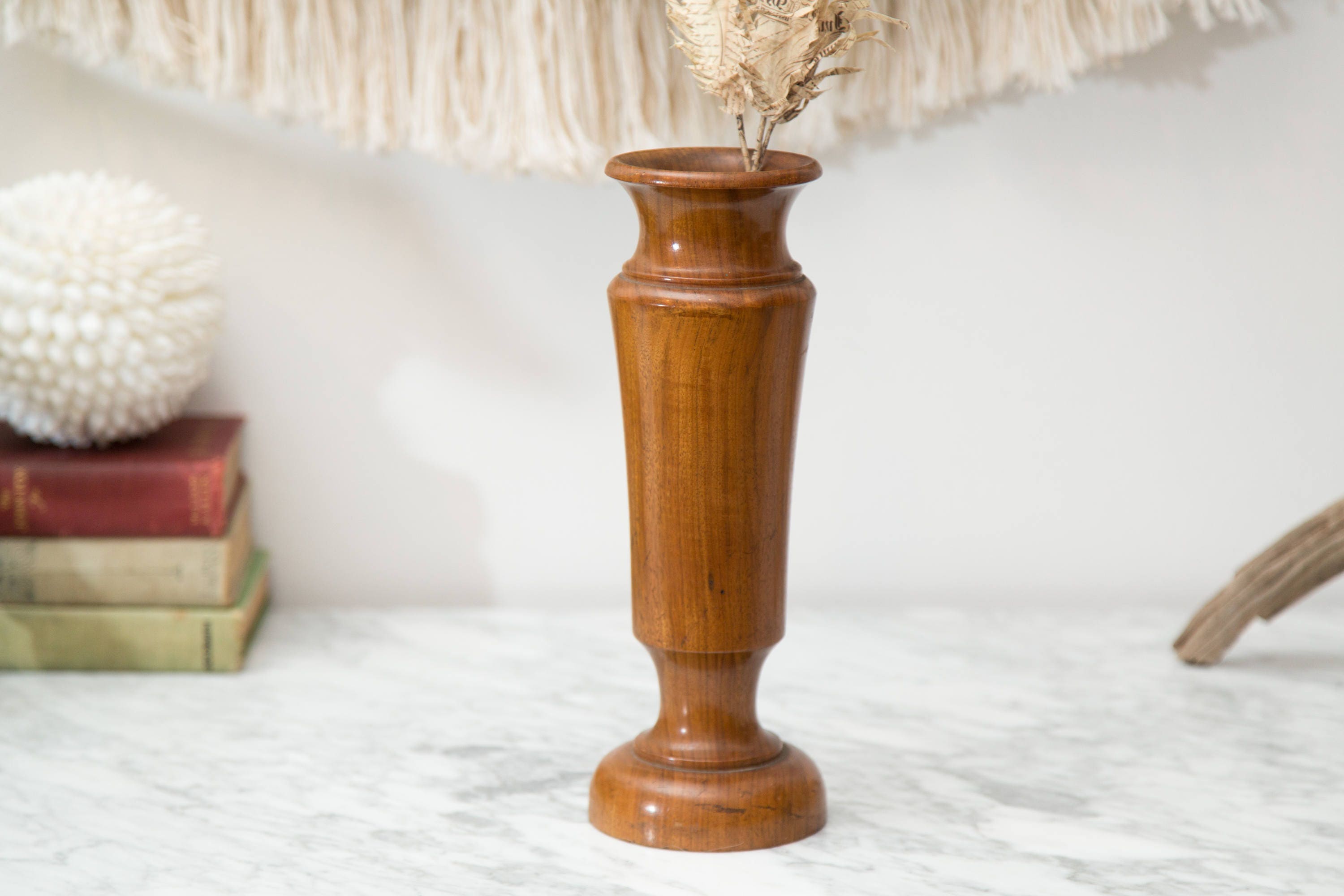 Vintage Wood Vase Mid Century Modern Primitive Flower Vase Solid