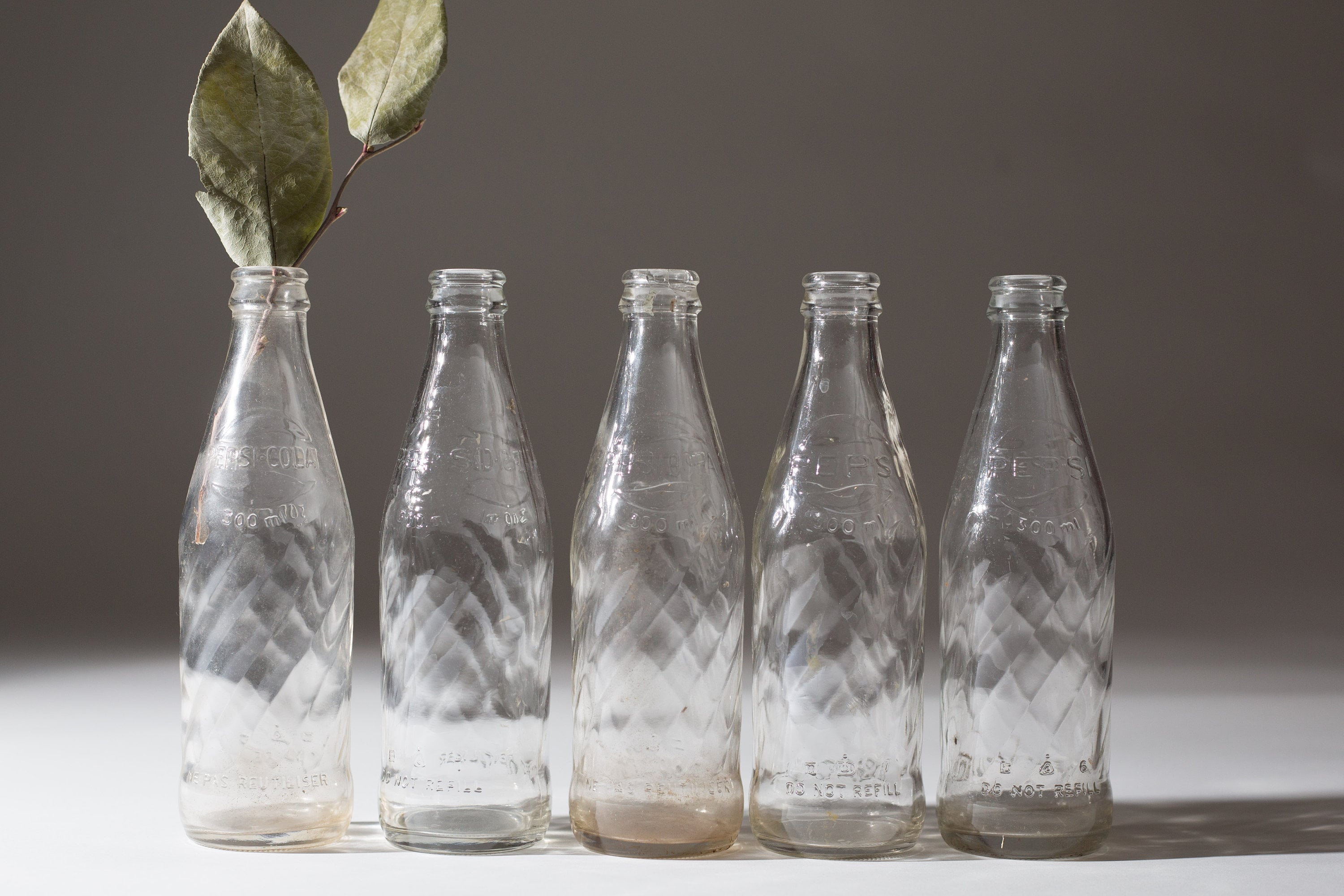 Vintage Soda Bottles Set Of 5 Clear Pepsi Cola Pop Bottles