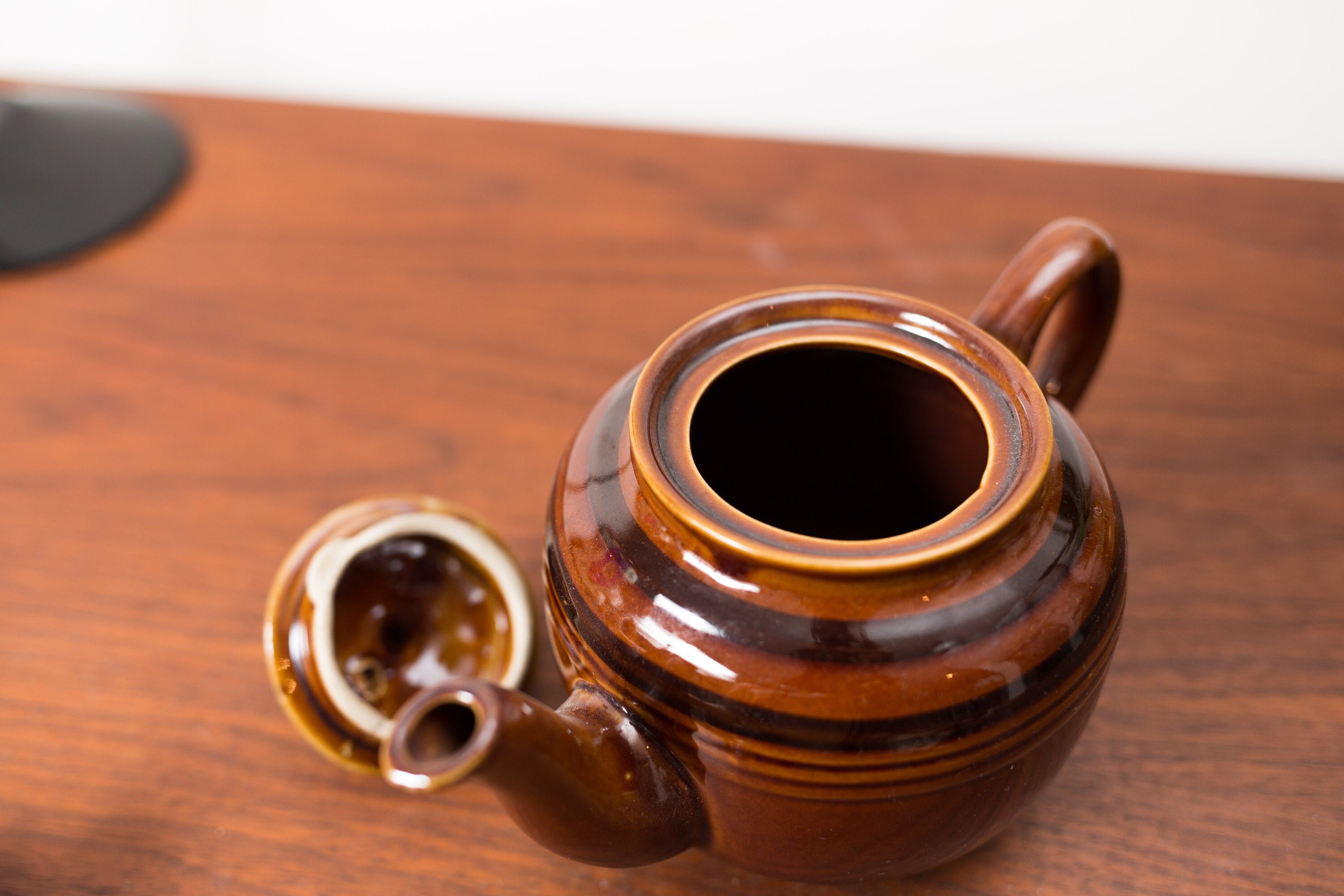 Vintage Ceramic Coffee Pot 1960's Brown Earth Tone Striped Coffee Tea Pot