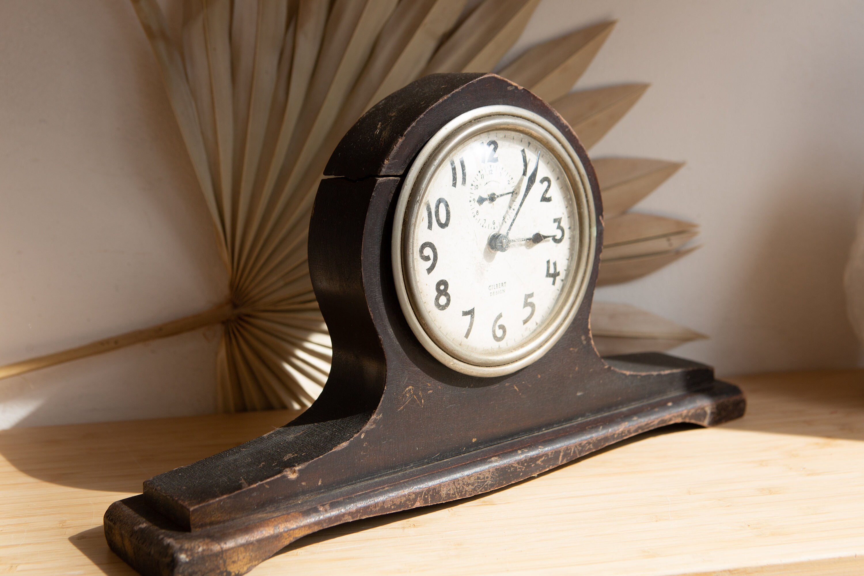 Antique Wind up Clock Late 1800's Gilbert Design Dark Wood Vintage