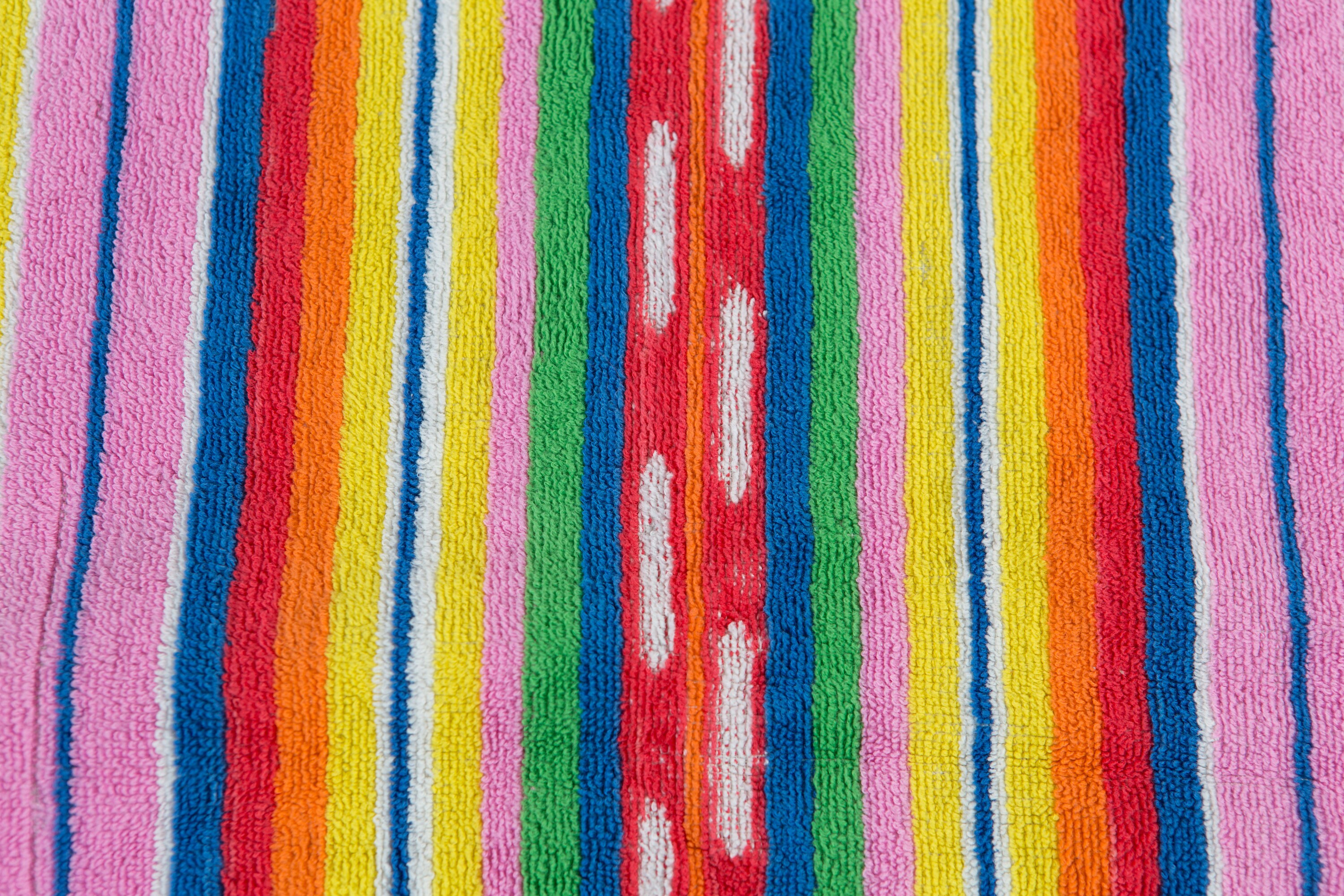 Vintage Bath Towel Rainbow Striped Ultica Bathroom Towel, Face, Hand