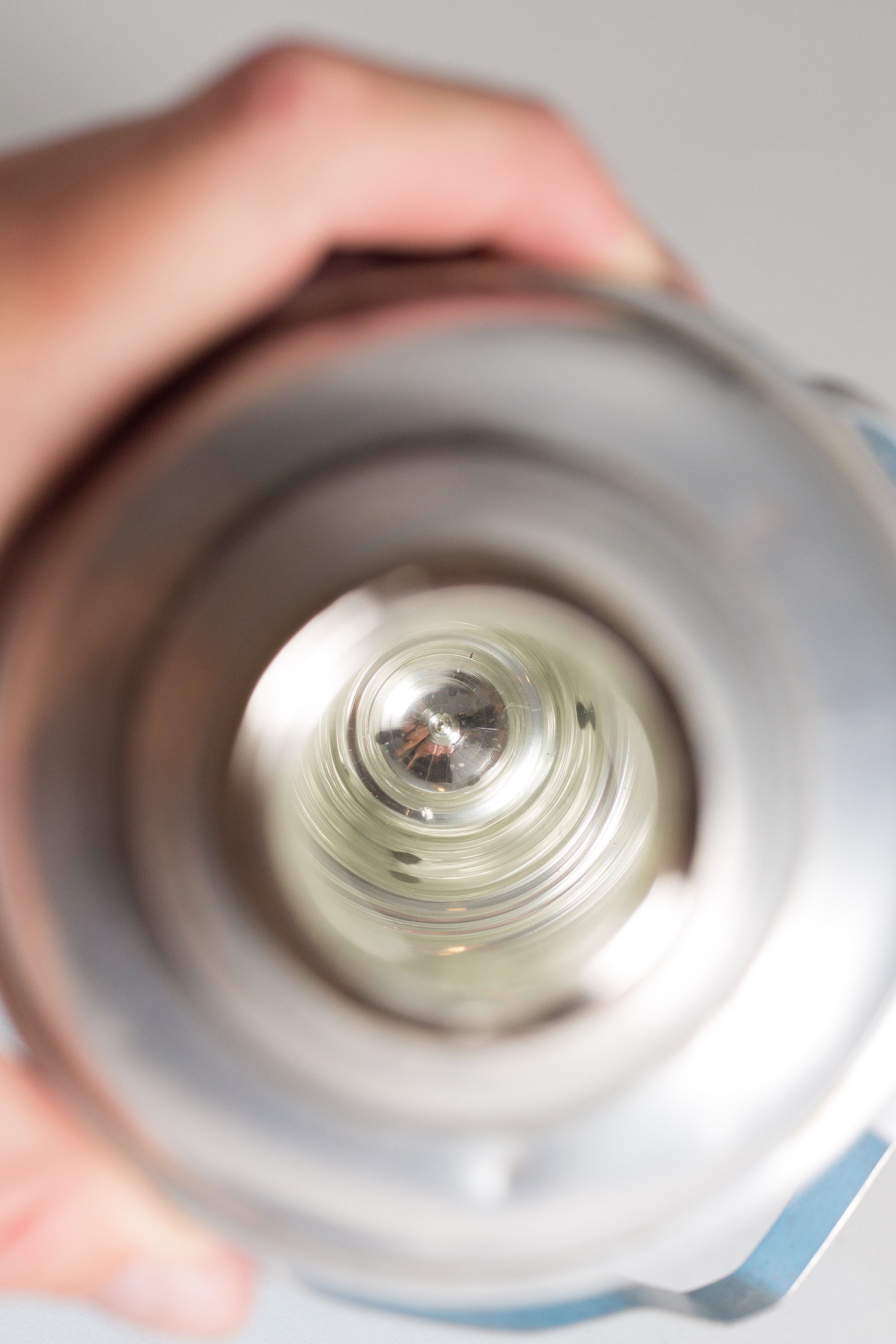 vintage thermos vacuum bottle Blue Colored Floral Metal and Glass