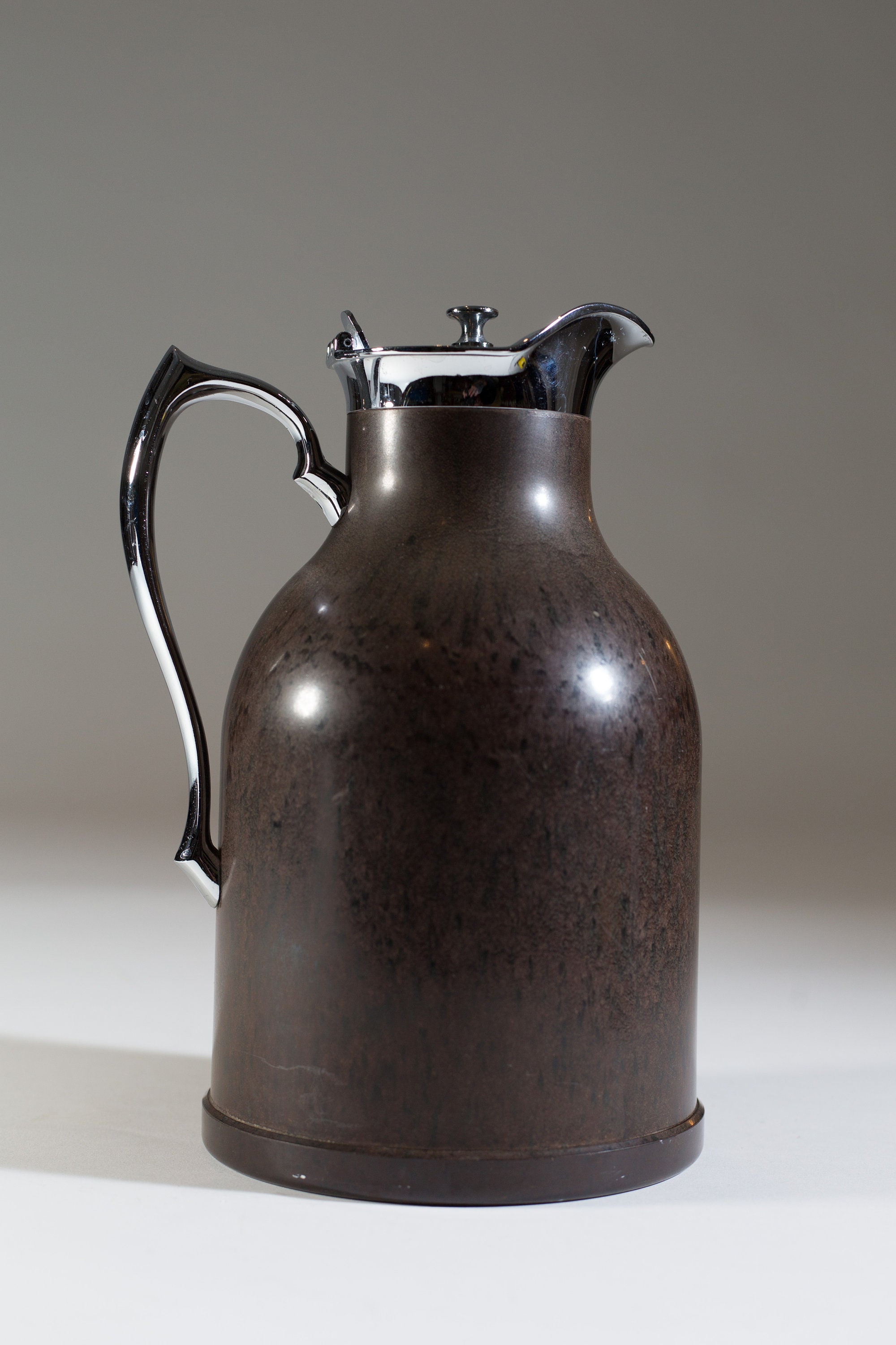 Vintage Thermos Pitcher 32oz Brown Tea Jug Stainless Steel Metal