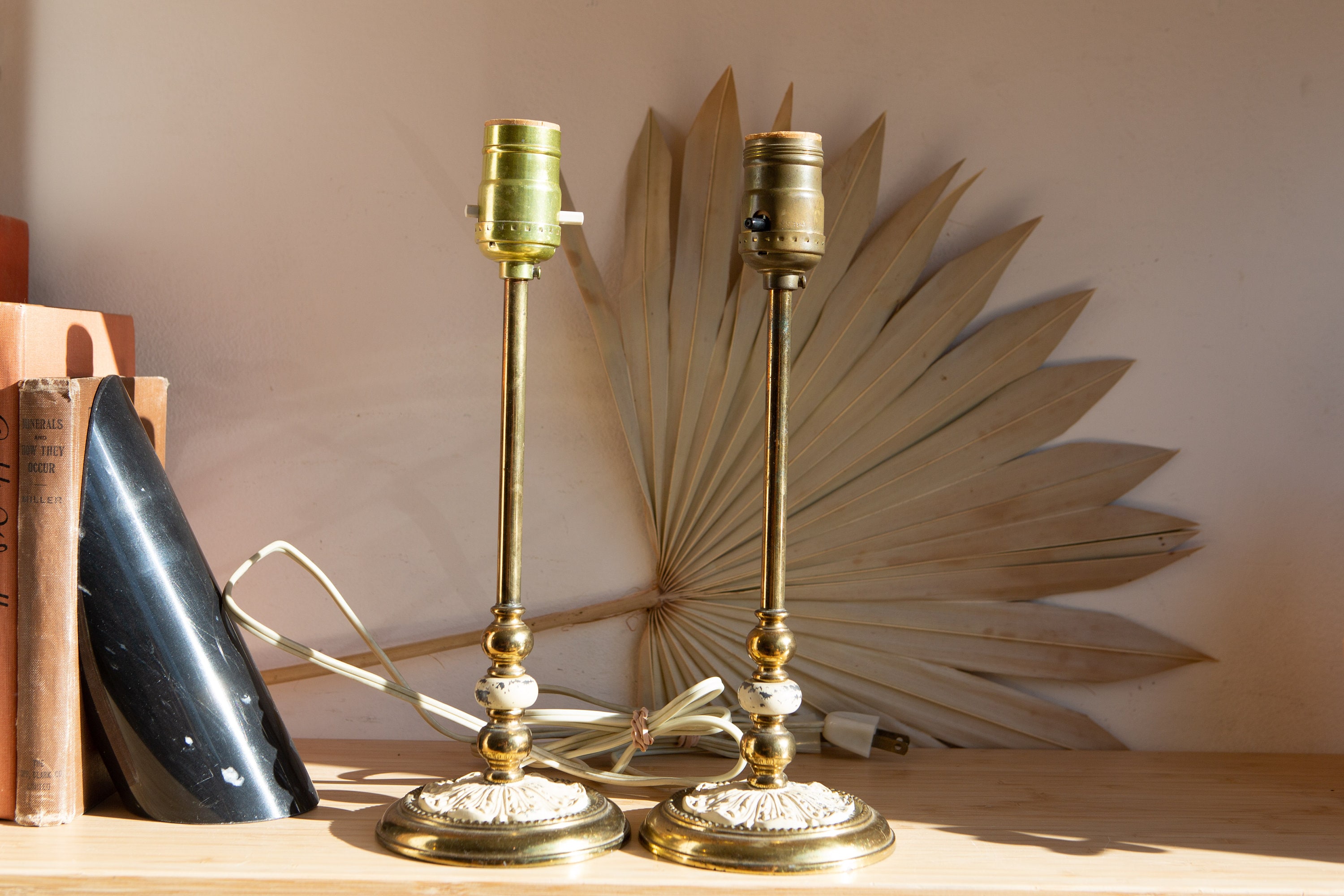 Vintage Metal Art Deco Lamps Pair of Brass Victorian Antique Style