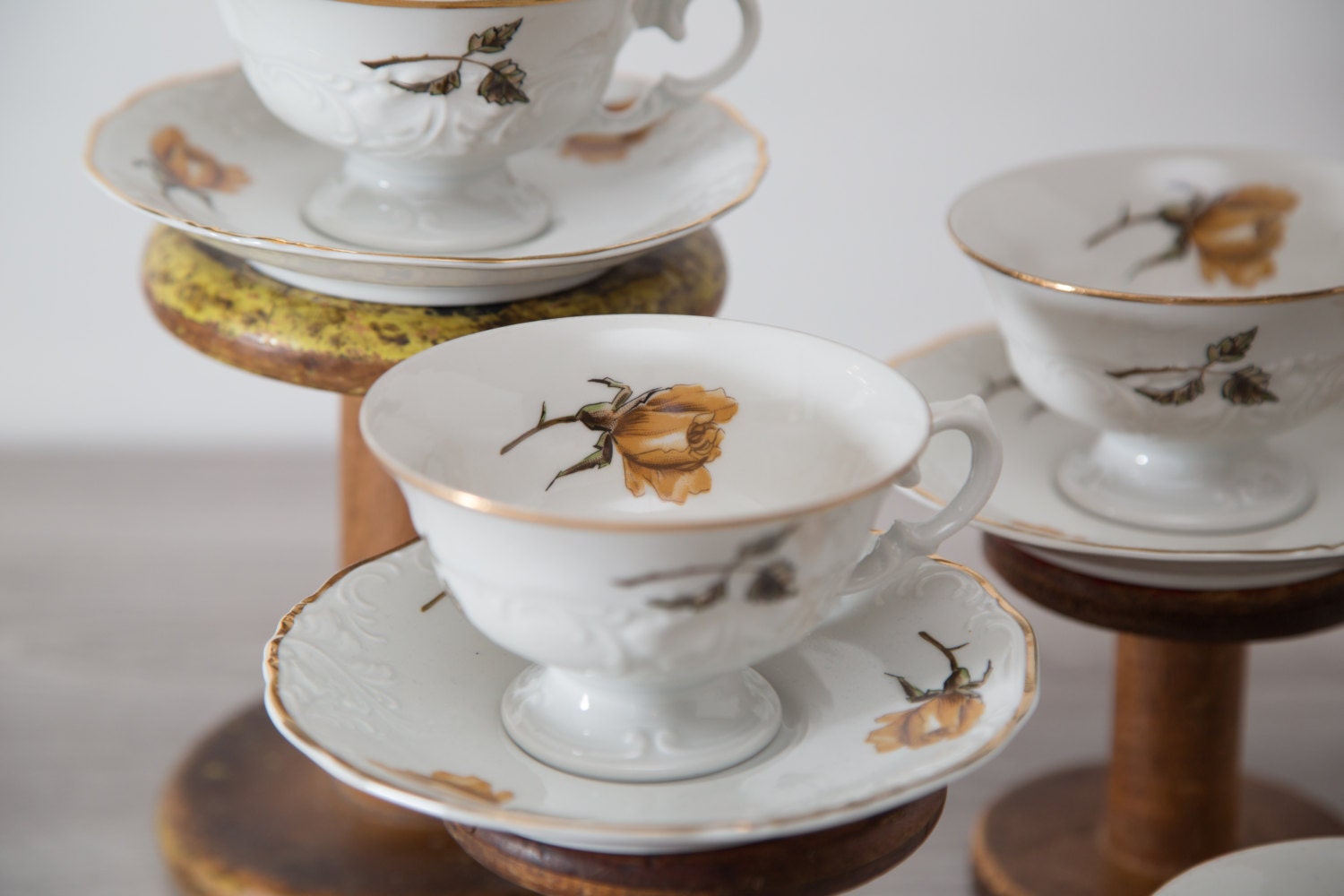 Walbrzych Tea cup & saucer / Vintage Polish Cups with Yellow Mustard
