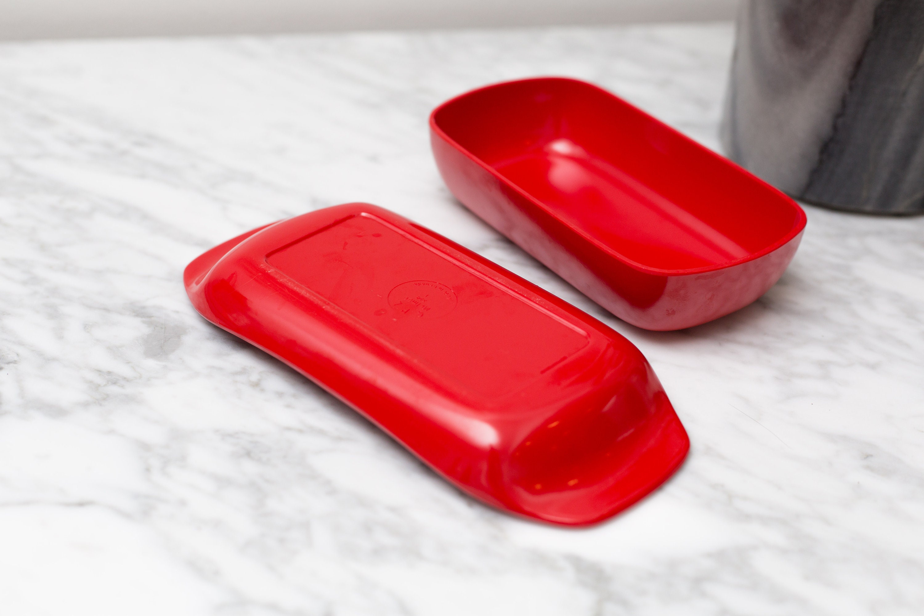 Vintage Melmac Butter Dish Red Lidded Butter Dish Made in Canada