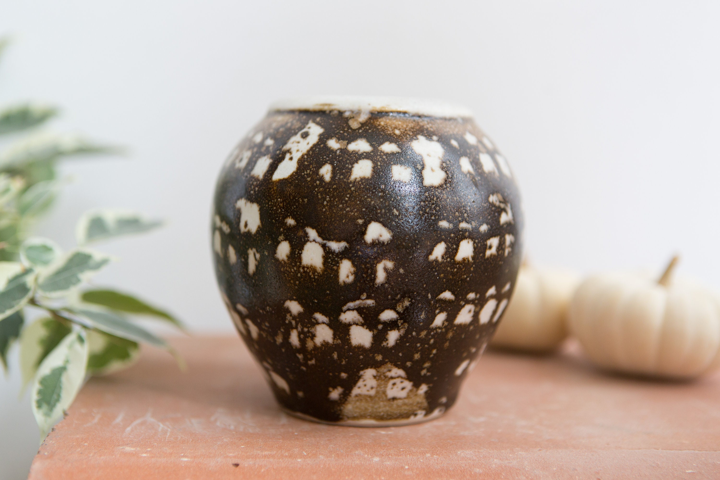 Handmade Ceramic Vase Brown and Cream Earthy Vintage Boho Glaze