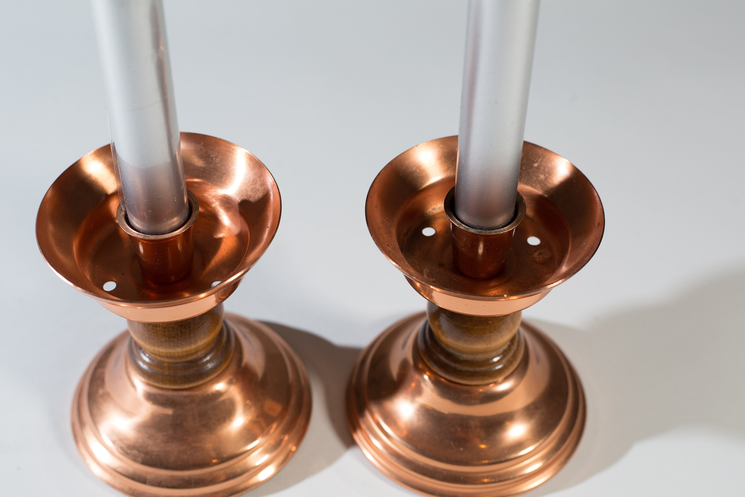 Pair of Vintage Copper Candlestick Holders Christmas Party Table