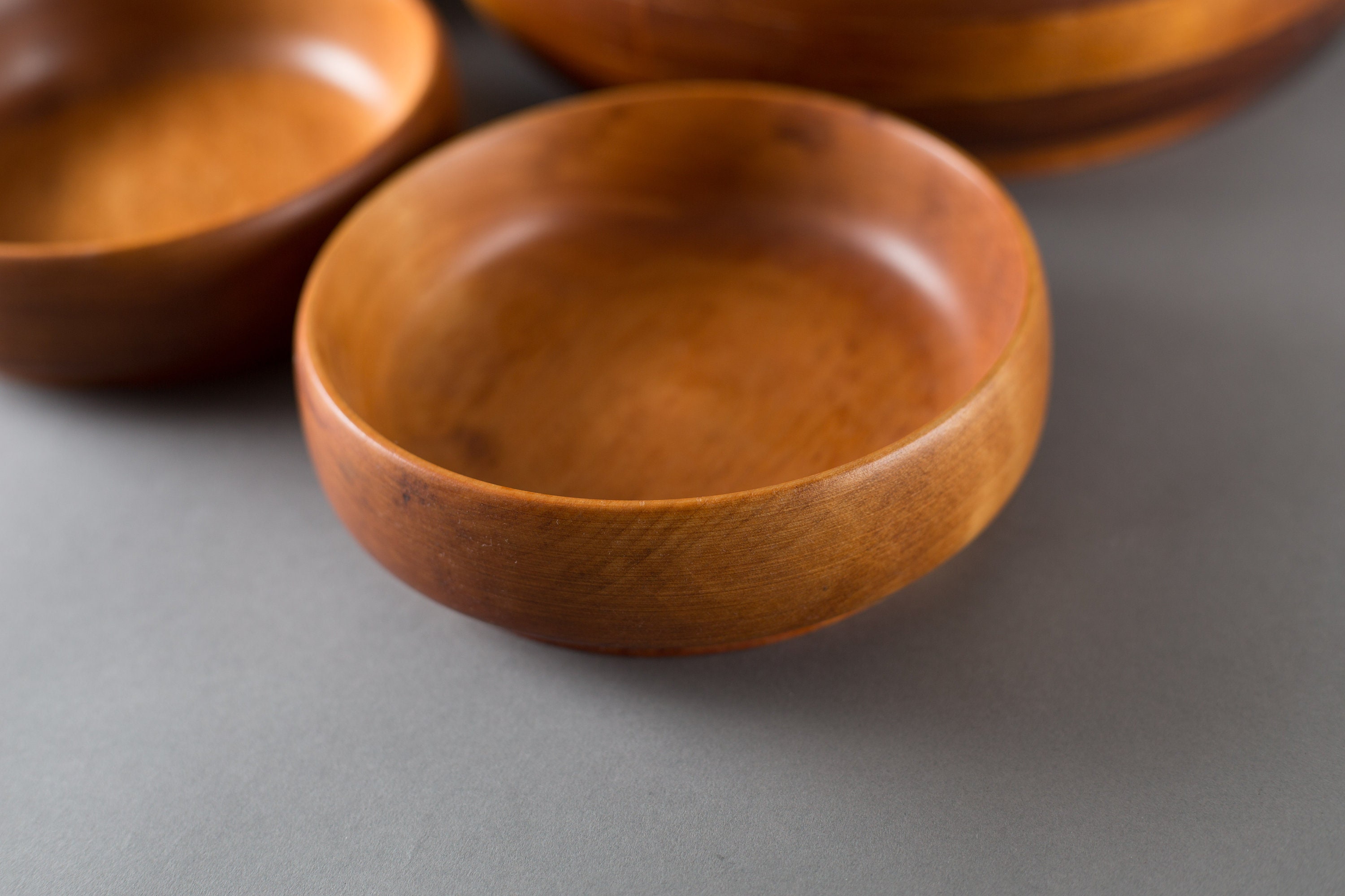 Wood Salad Bowl Set Set of 5 Vintage Solid Maple Wood Food Safe