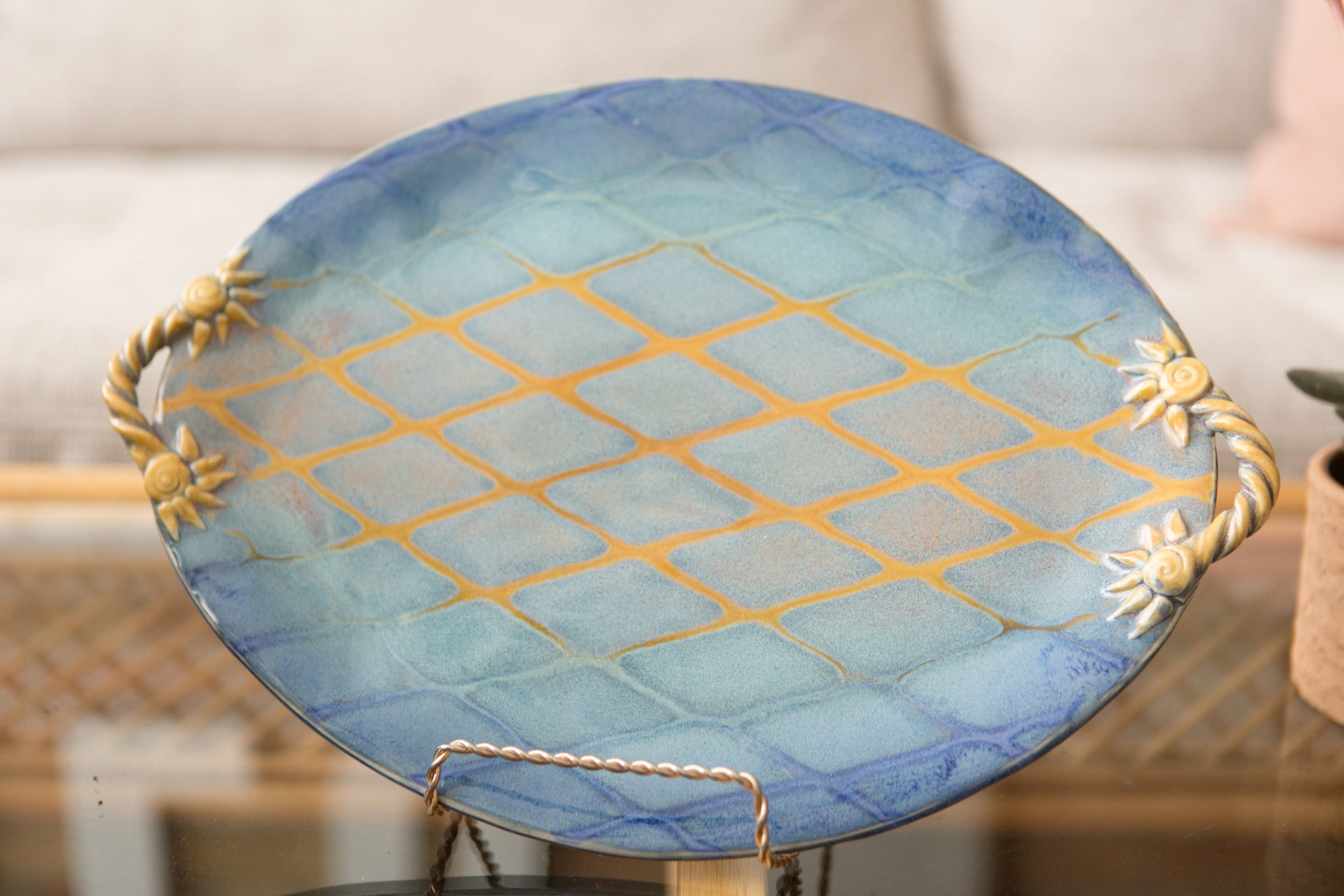 Ceramic Serving Dish - Studio Pottery Platter Signed Renata Podlog