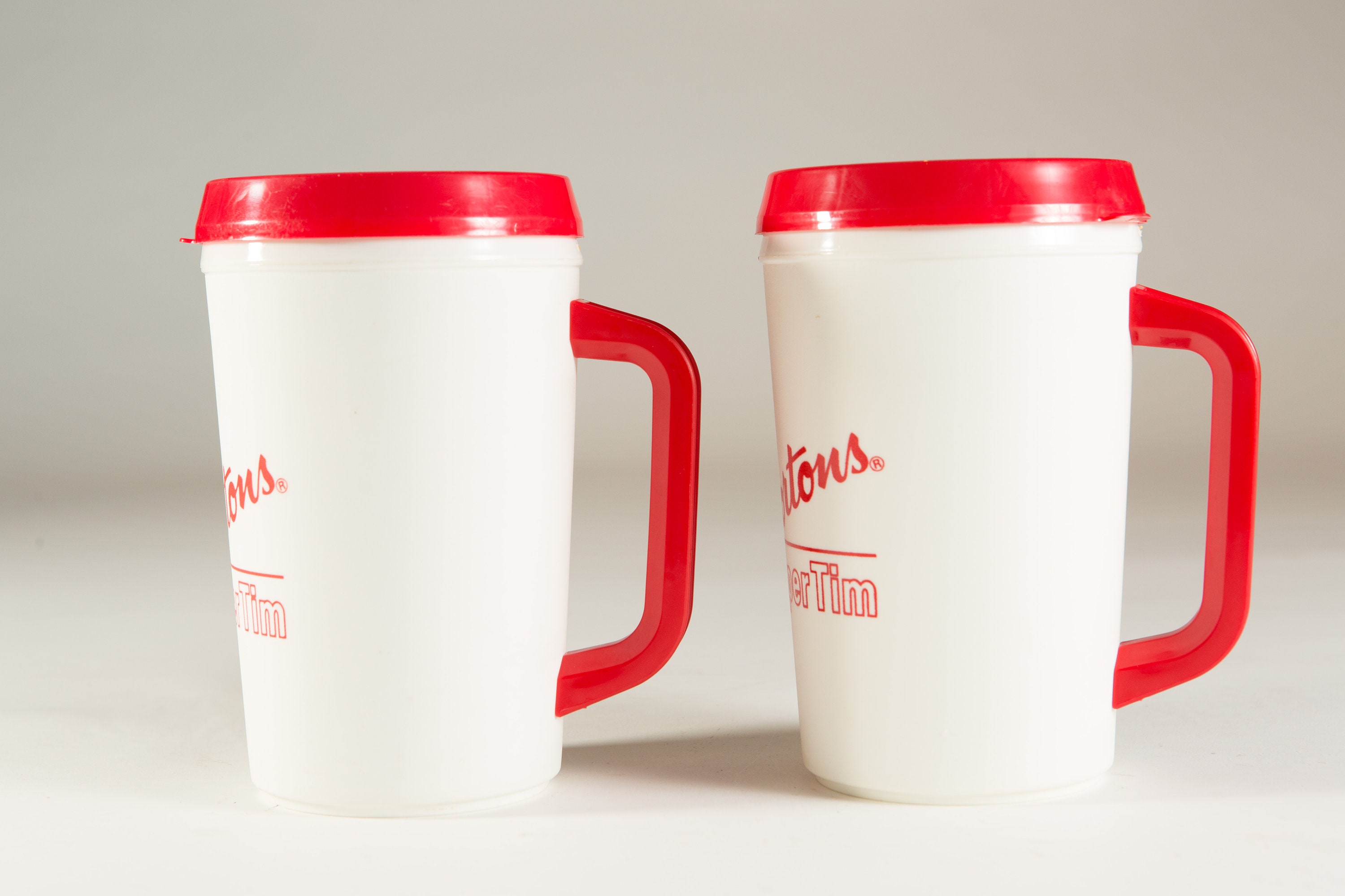 Vintage Tim Hortons Mugs Pair of Retro Red and White Canadian Coffee