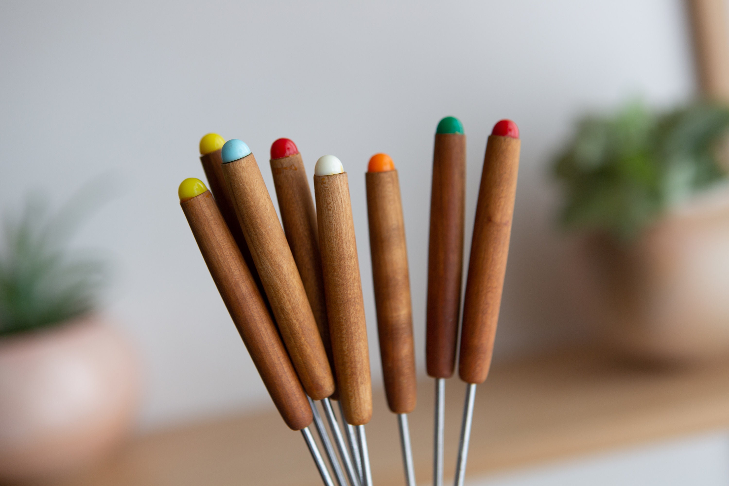 Teak Fondue Forks / Set of 8 Vintage Mid Century Modern Danish