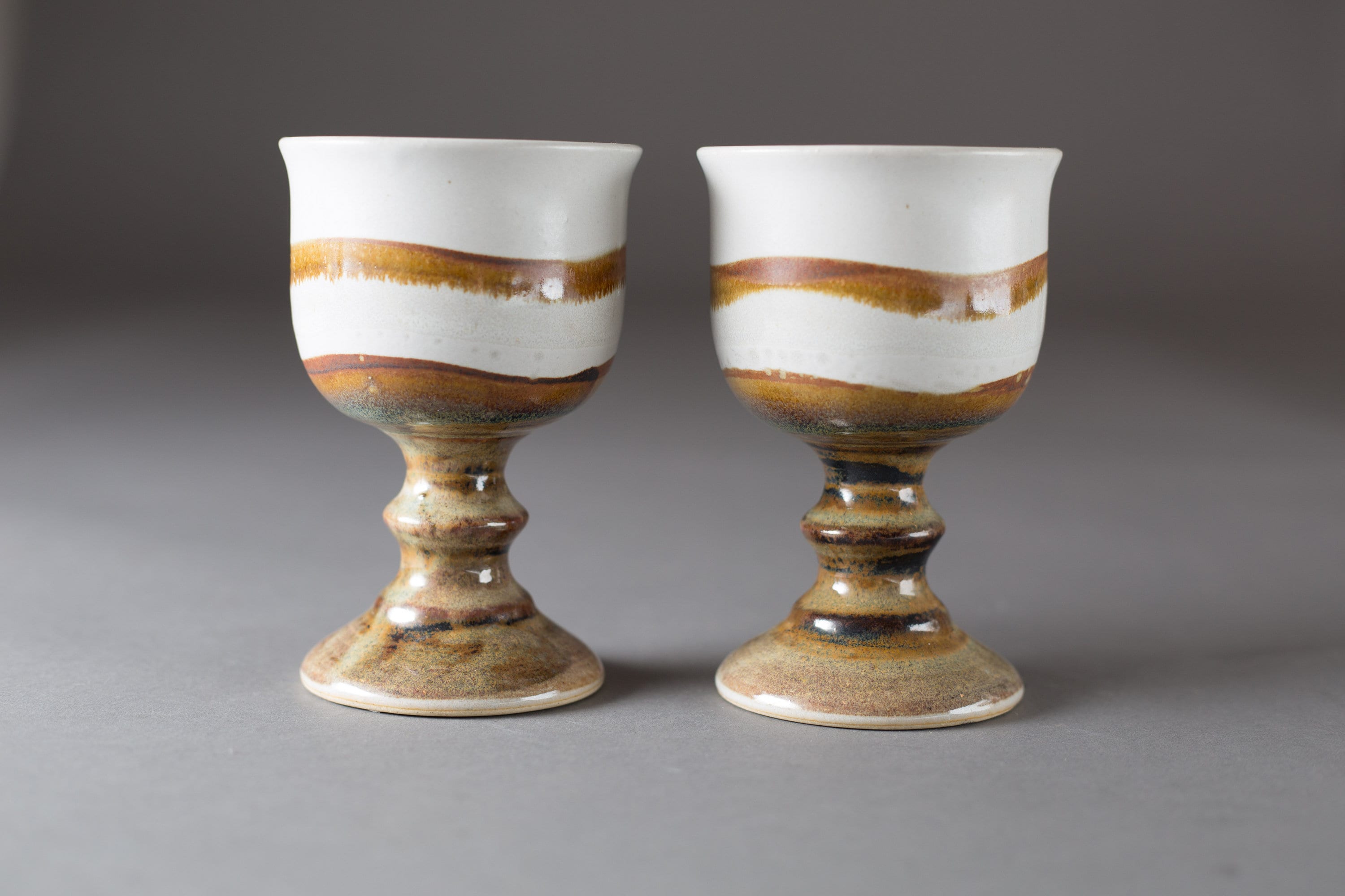 Ceramic Wine Goblets Pair of 8oz Handmade Beachscape Nautiful Earthy