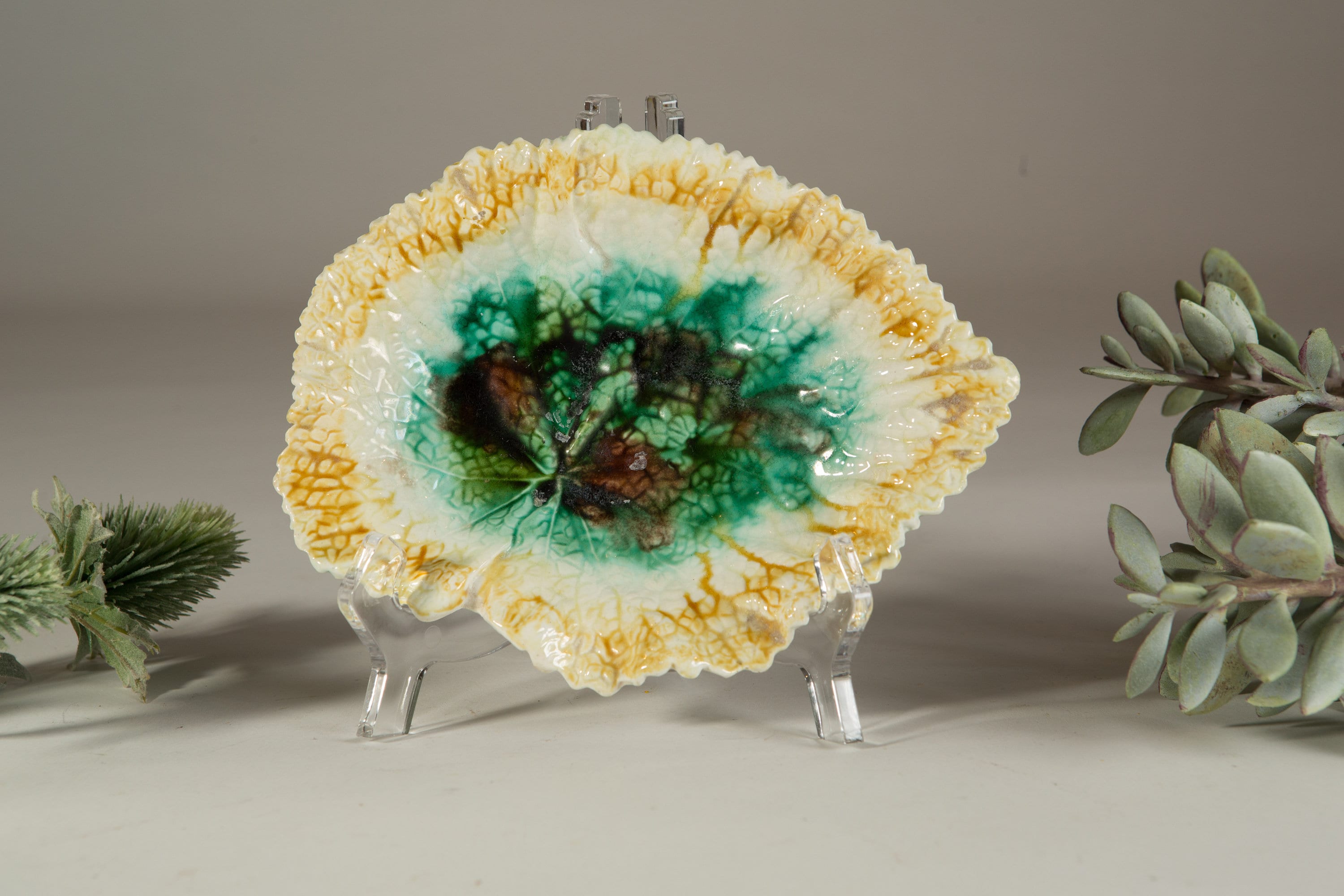 2 Ceramic Soap Dishes Vintage or Antique Handmade and Hand Glazed